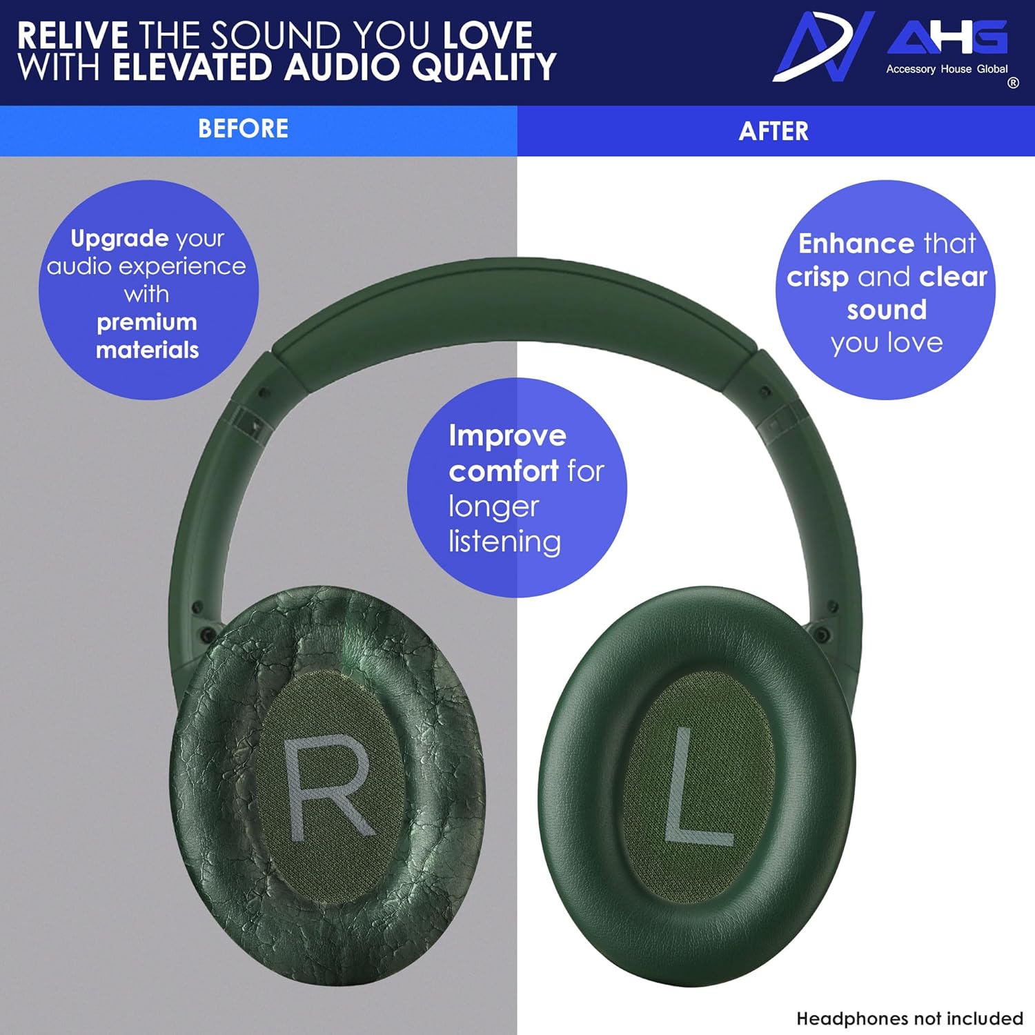 AHG QuietComfort Ear Pads Replacement Cushion Compatible with Bose QuietComfort (2023), QC45 QCSE QC35 QC35 II Noise Cancelling Headphones (Cypress Green). Extra Thick | Superior Comfort/Durability - Image 4