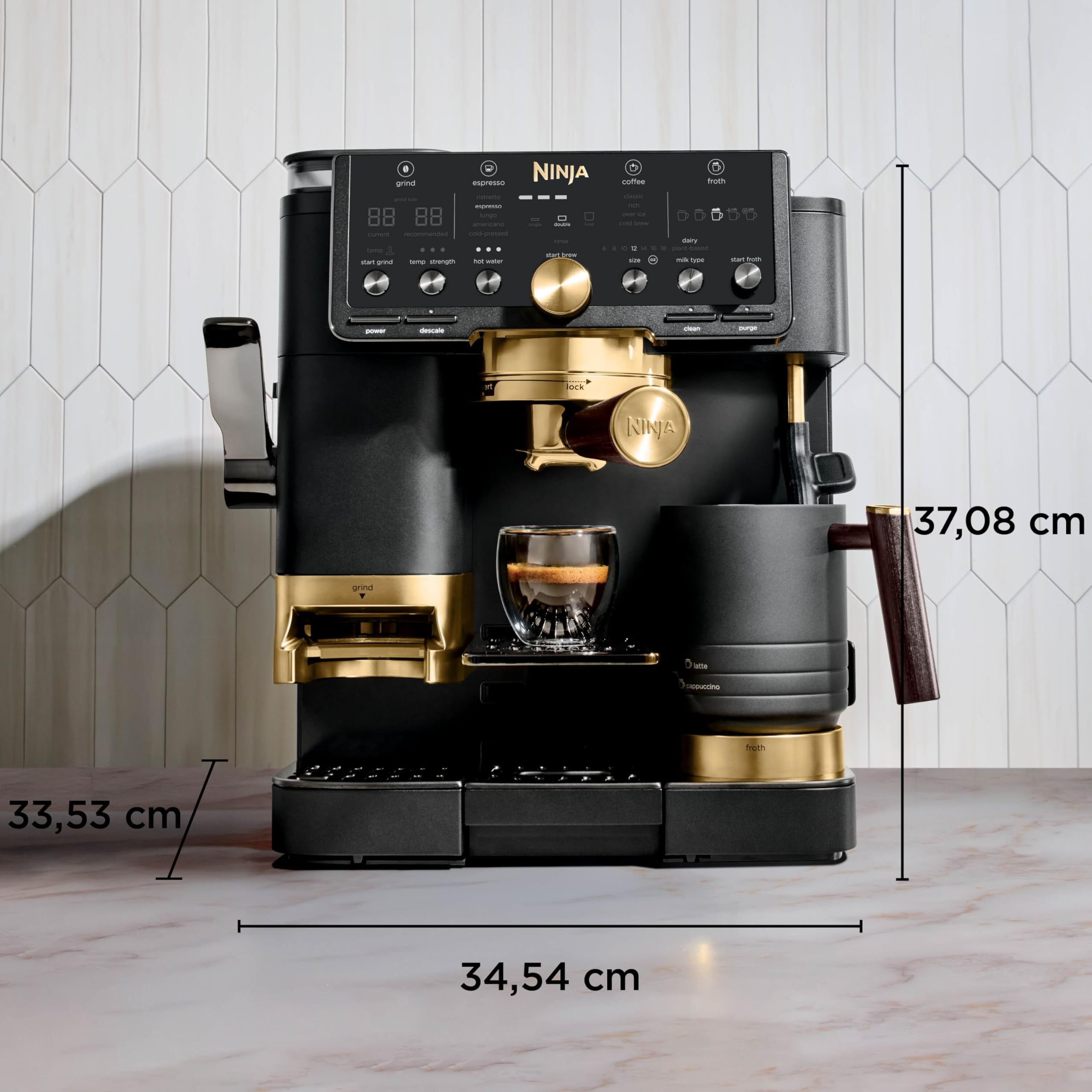 Ninja Luxe Pro Macchina Caffè, Macchina Latte, Cappuccino, Caffè Freddo, Espresso con Macinacaffè Integrato, Montalatte, Facile da usare, 5 Programmi Automatici Schiuma, ES771EUBK