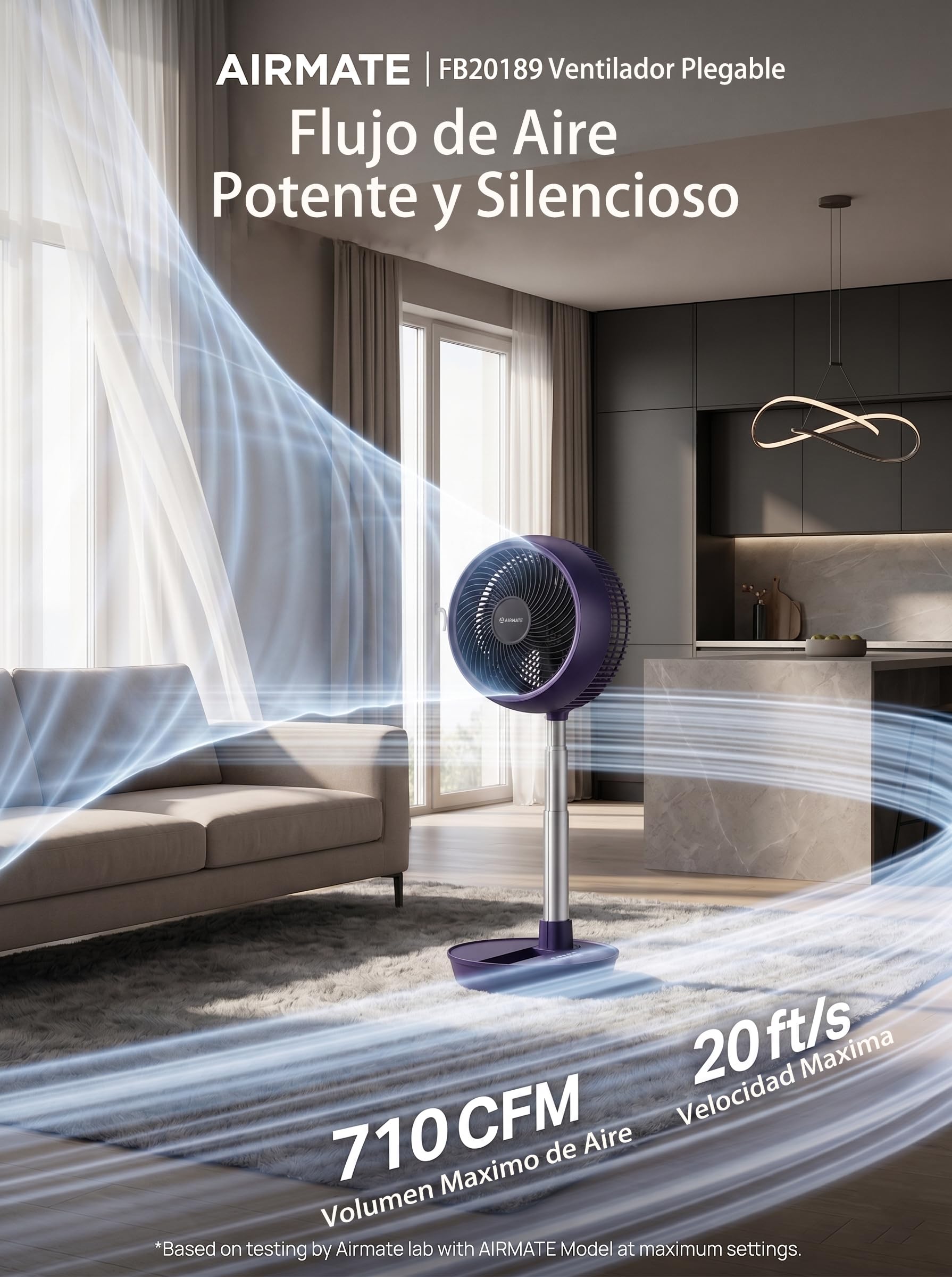 AIRMATE 63cm Ventilador de Pie Silencioso, Ventilador Potente con Ajustable y DiseñO Plegable 90°+170°, 8 Velocidades 8h Control Remoto 30db Ventilador de Suelo Ideal TambiéN Para Uso En Escritorio