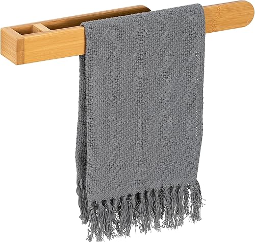 Toallero de bambú autoadhesivo – Anillo de toalla de mano sin perforación, agarre fuerte, autoadhesivo, barra de toalla de baño, toallero de bambú