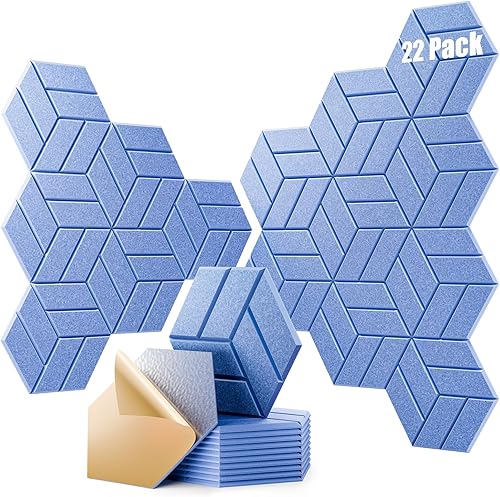 Miniatura 15 de 12 paneles acústicos autoadhesivos, paneles de espuma a prueba de sonido de 12 x 10 x 0.4 pulgadas para paredes, paneles de pared hexagonales