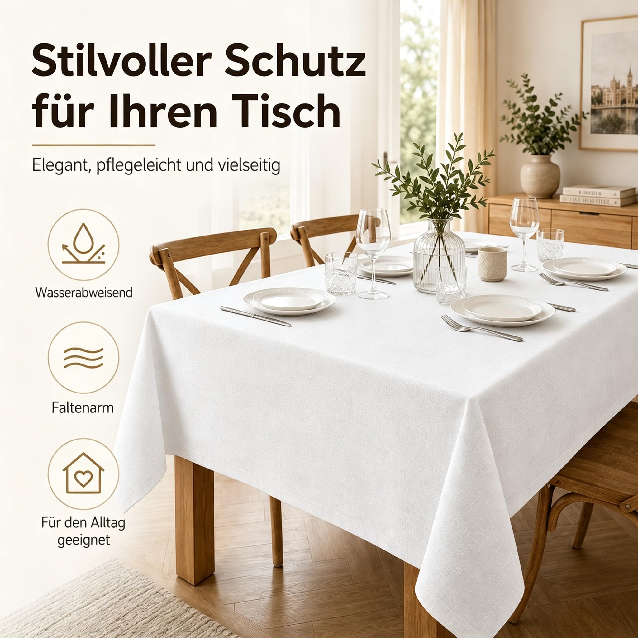 Vichy Karo wasserdichte Tischdecke 140x260 cm Rechteckig, Rot Weiß Kariert Fleckabweisend Pflegeleicht Polyester Tischdecke für Esszimmer Balkon Outdoor W-8