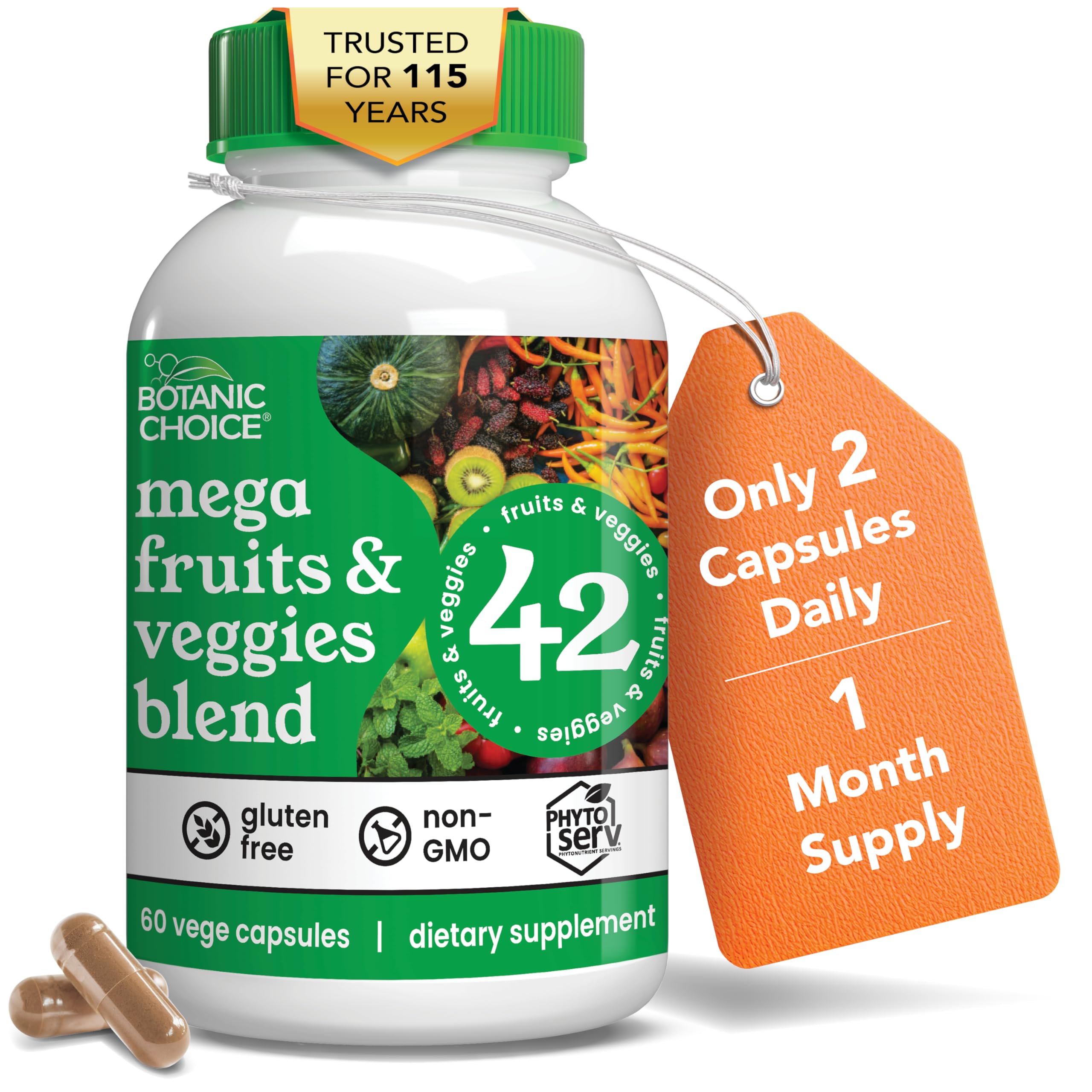 Botanic Choice Mega Fruits & Veggies Blend, 42 Fruits & Vegetables 60 Count 60 Count (Pack of 1)