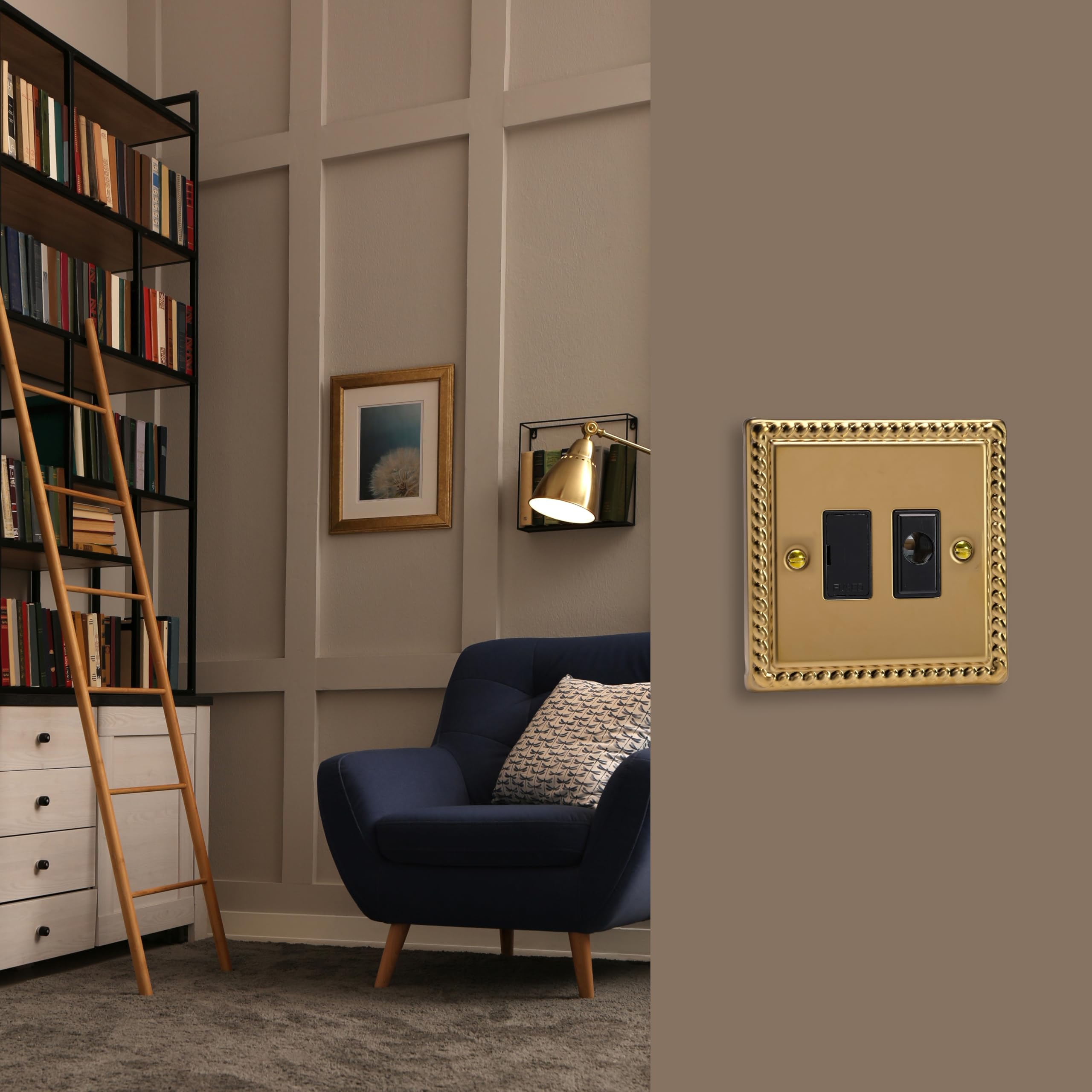 Varilight Unswitched Fused Spur With Flex Outlet - Classic Georgian Brass With Black Insert, XG6UFOB, 95x95x34mm - Image 2
