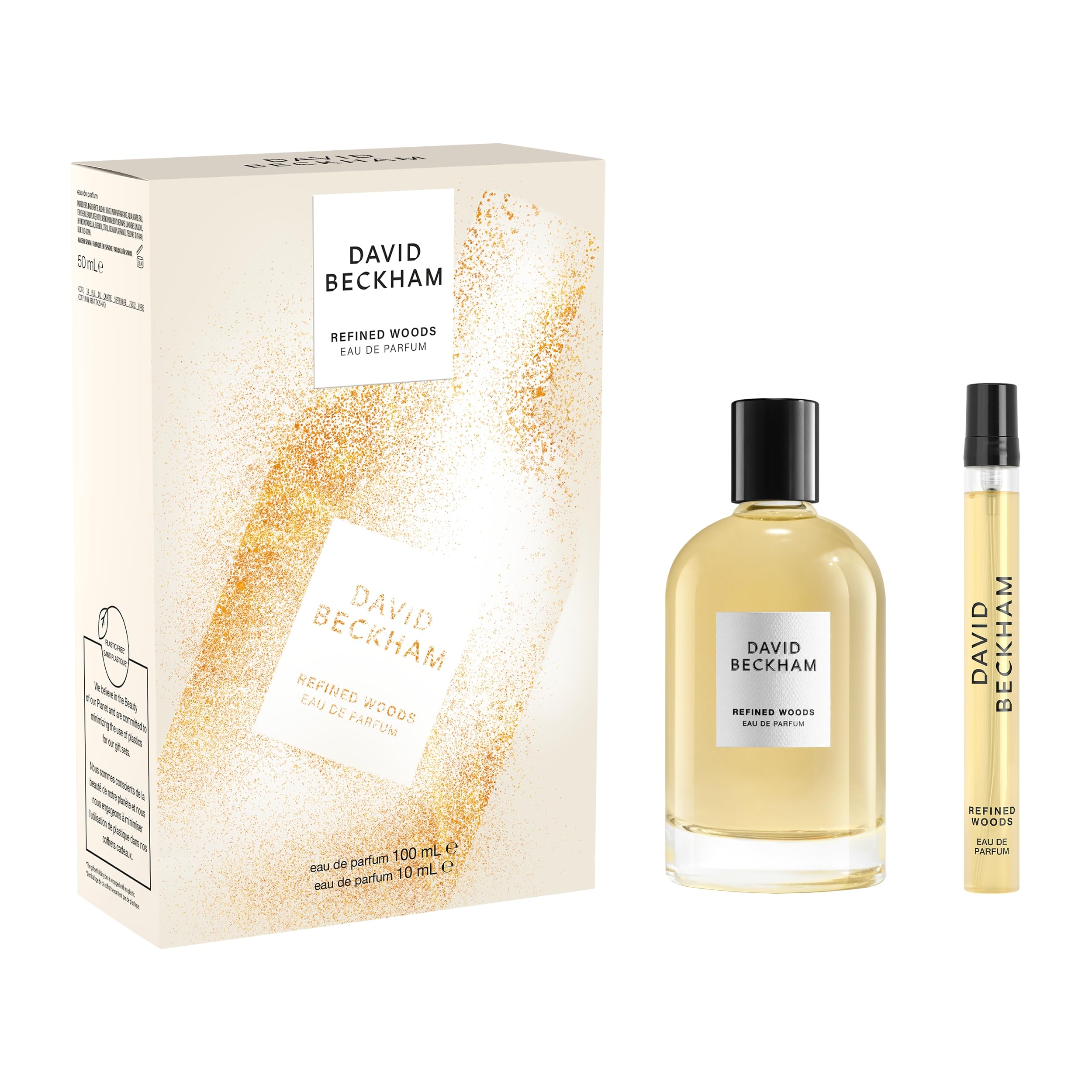 David Beckham Confezione Regalo Refined Woods, Eau de Parfum 100ml e Formato da Viaggio 10ml, Fragranza Legnosa Ambrata per Lui