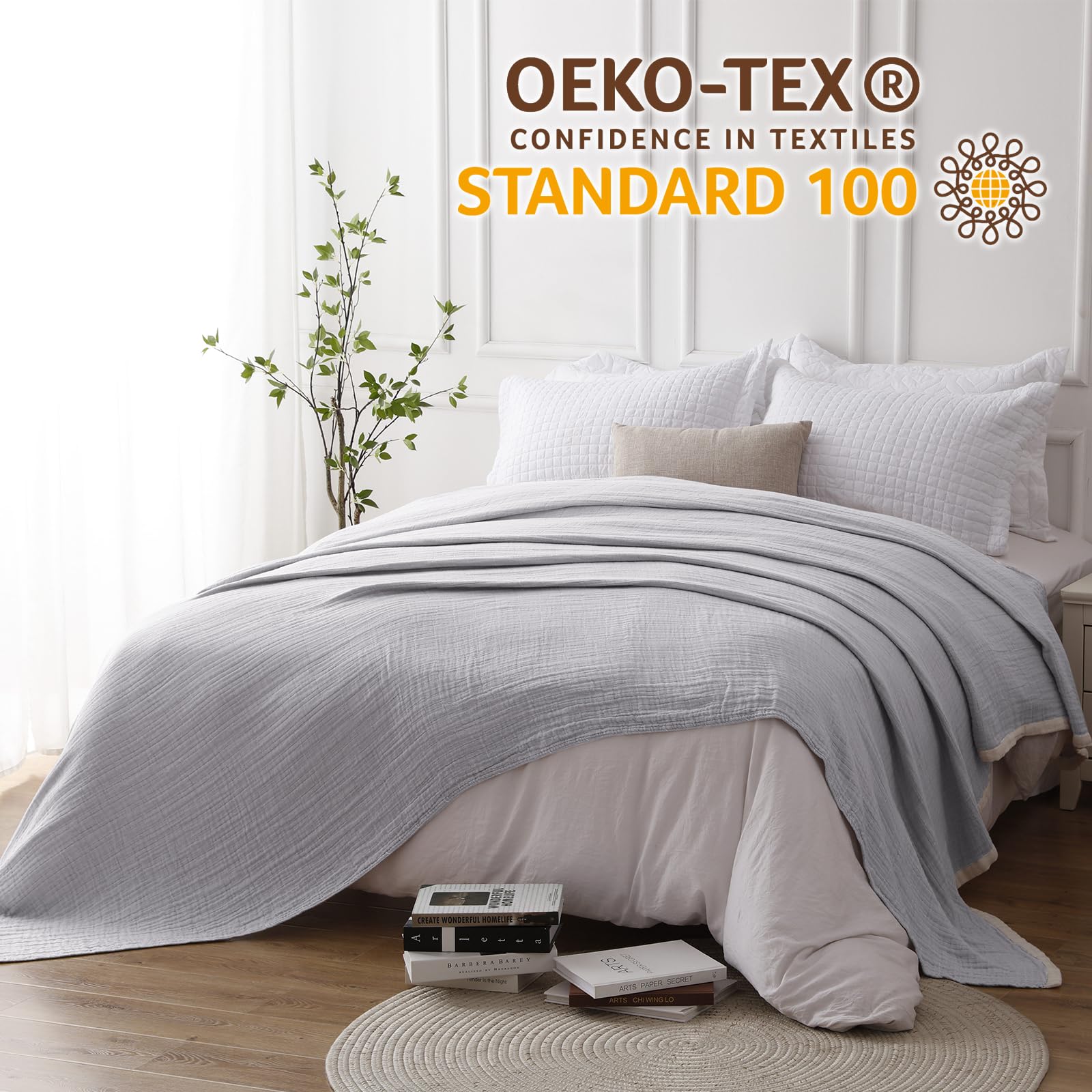 SE SOFTEXLY Coperta Morbida Grigio,Coperta di Cotone Coperta Fluffy di Alta Qualità,Coperta in Mussola di Cotone Leggera e Confortevole per Tutta la Stagione,150 x 200 cm