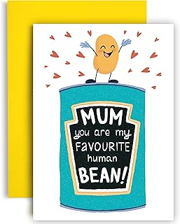 Huxters Happy Birthday Card – A5 Birthday Card Mum – Mum You Are My Favourite Human Bean - Whimsical Artwork and Word Play Funny Birthday Card – 350GSM Cute Cards with Envelope (Mum)