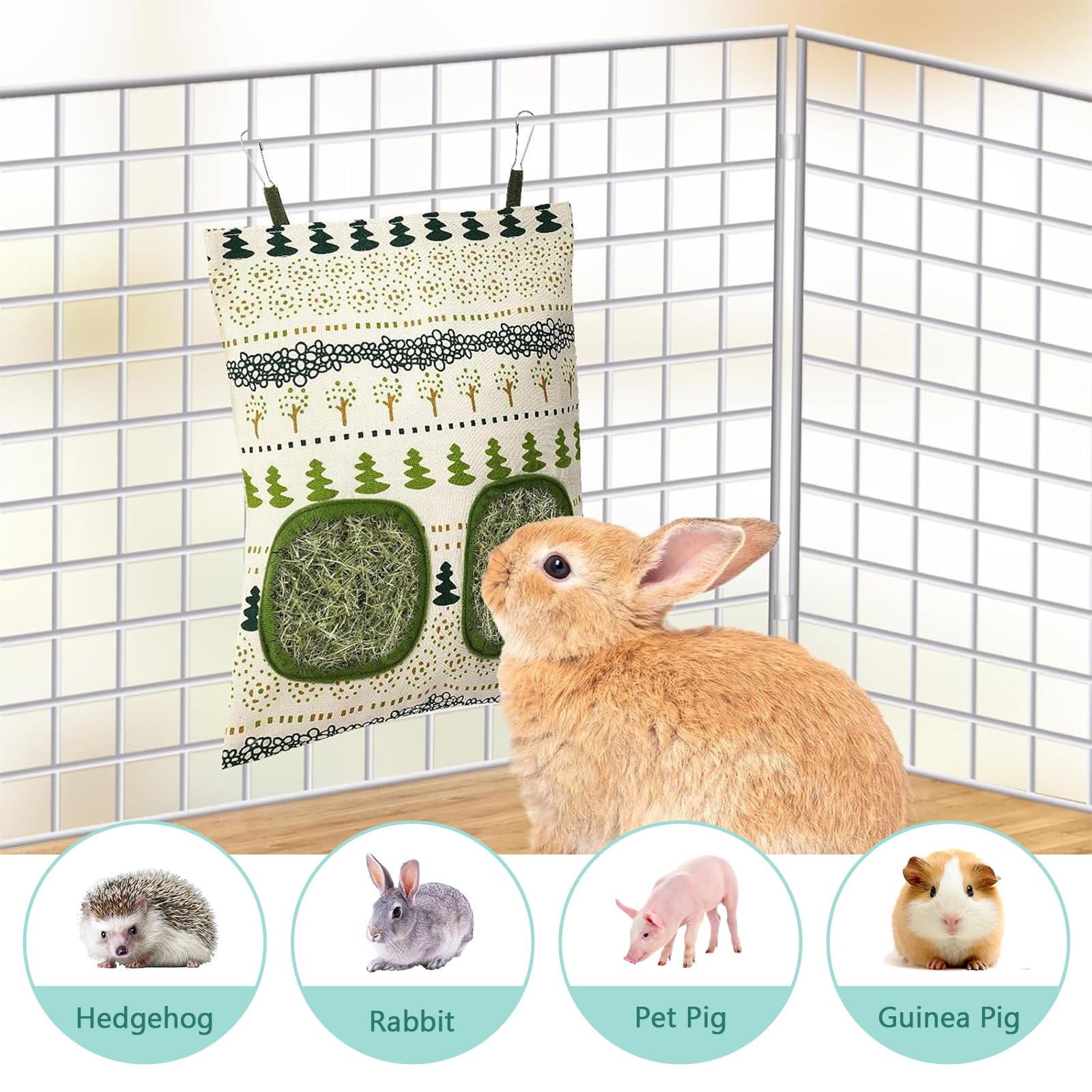 2 Pièces Sac à Foin pour Lapin, Distributeur de Foin, Sac de Foins Suspendu avec 2 Fenêtres, Accessoire Foin pour Petits Animaux Chinchilla, Cochon d'Inde et Taupe