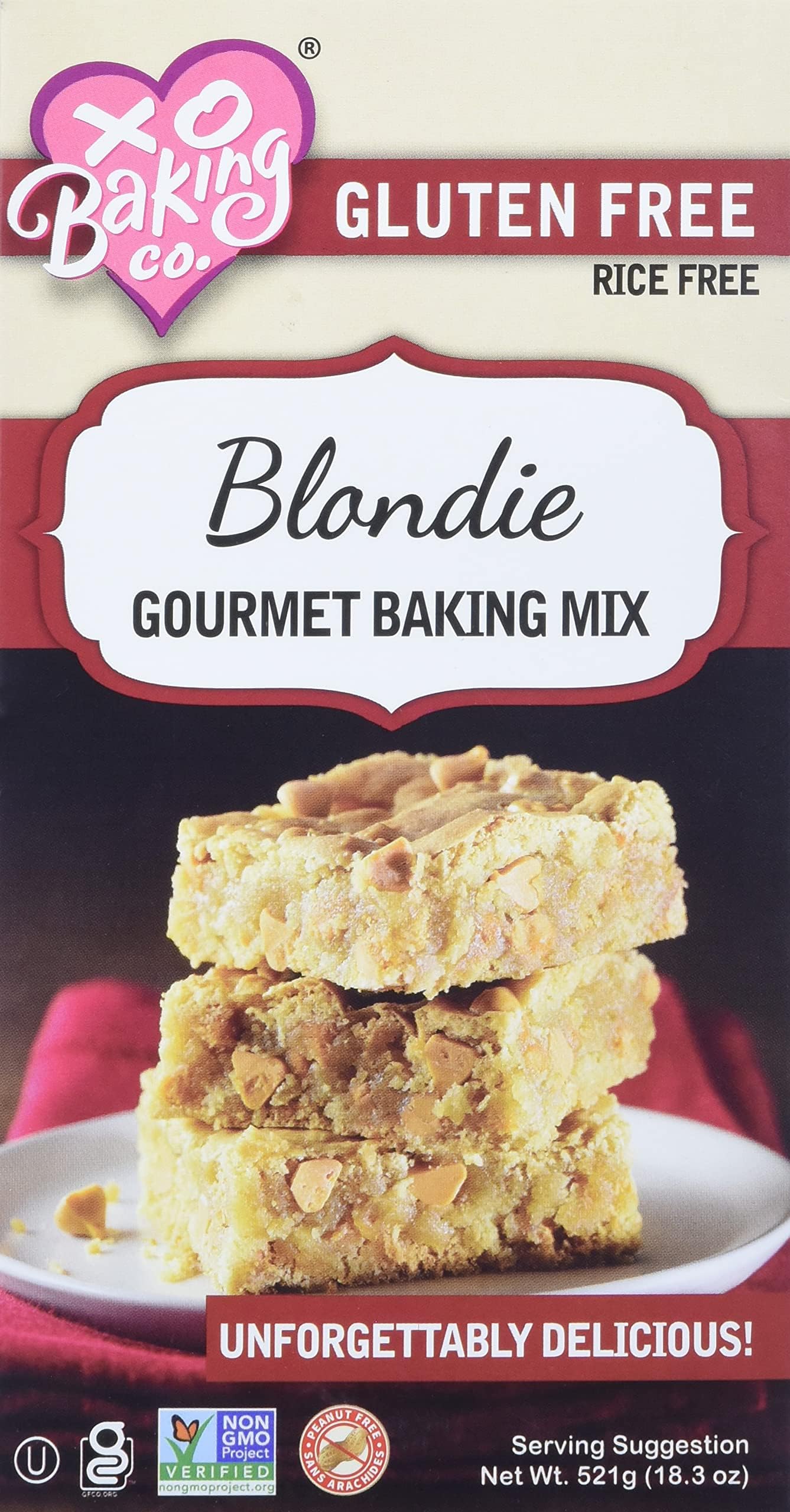 XO Baking Blondie Mix, 18.3 Ounce NonGMO GlutenFree Blondie Mix Decadent Rich