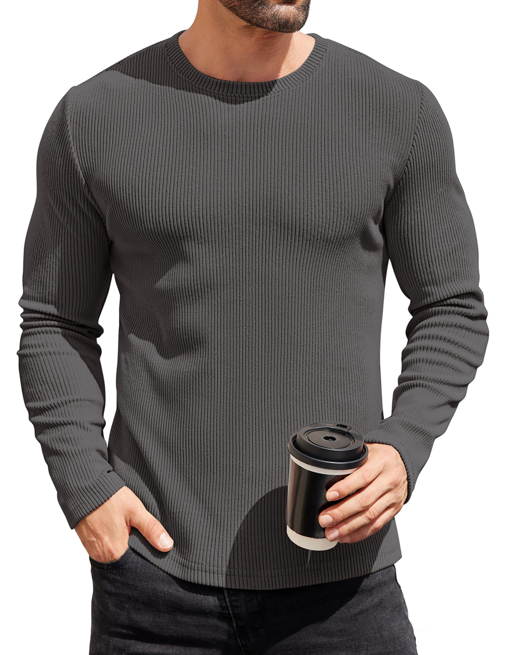 COOFANDY Mens Long Sleeve Shirts Thermal T-Shirt Slim Fit Crewneck Sweater Knitted Pullover Shirt