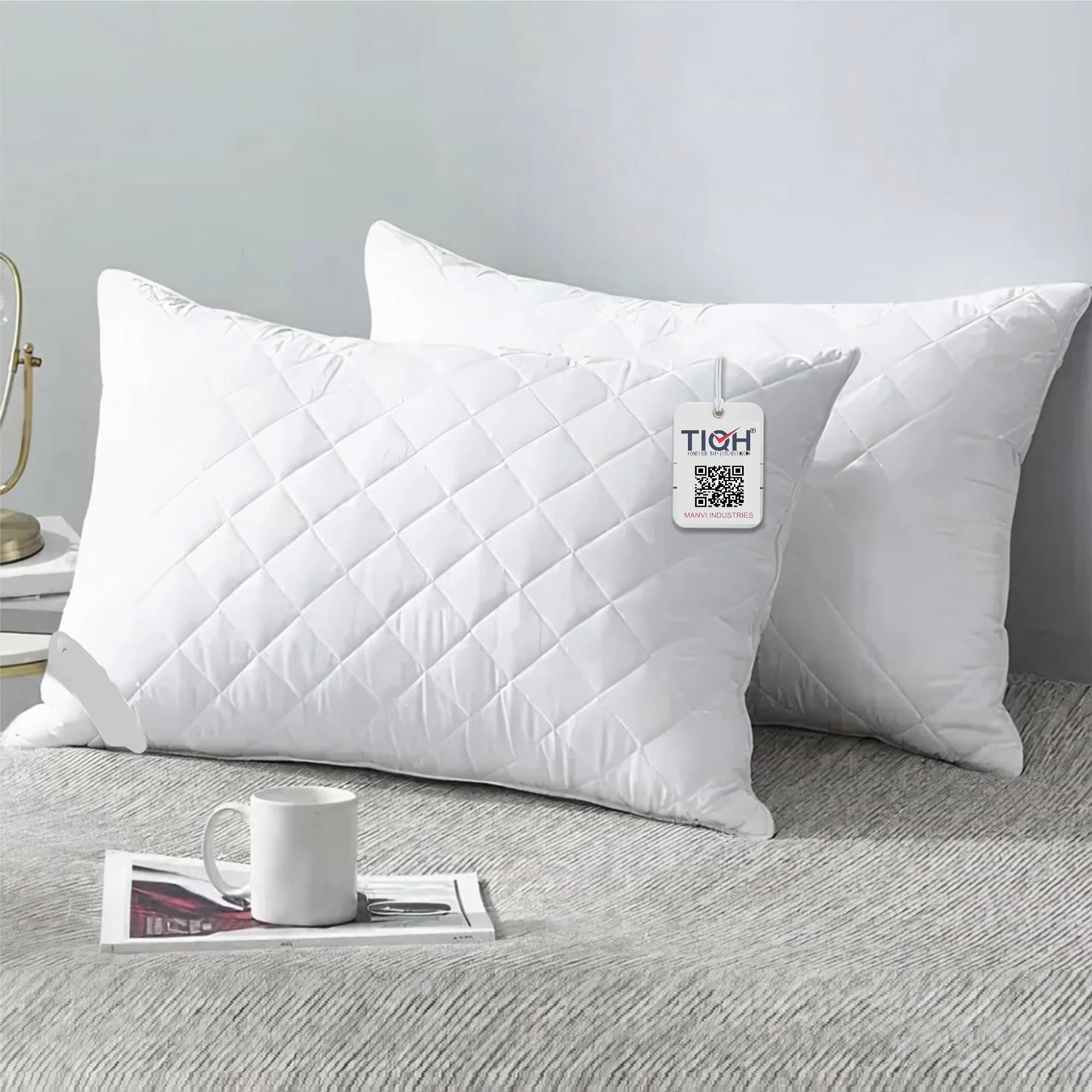 Quilted Hypoallergenic Bed Pillows for Sleeping - Ultra Soft Cooling Hotel Quality - Gusseted Microfiber Pillow for Back, White, Diamond Stitch Design, 18 X 28 Inch (Pack of 2)-image-40