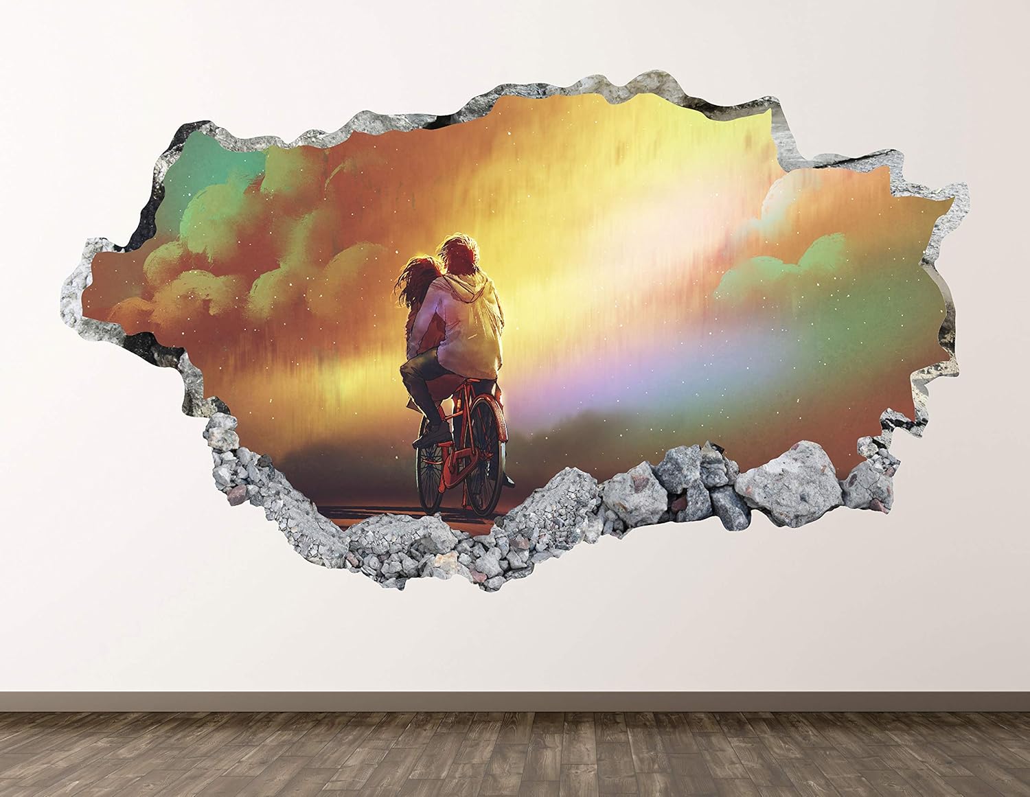 Couple Love Wall Decal Art Decor 3D Smashed Romantic People Sticker Poster Kids Room Mural Custom Gift BL929 (30"W x 18"H)