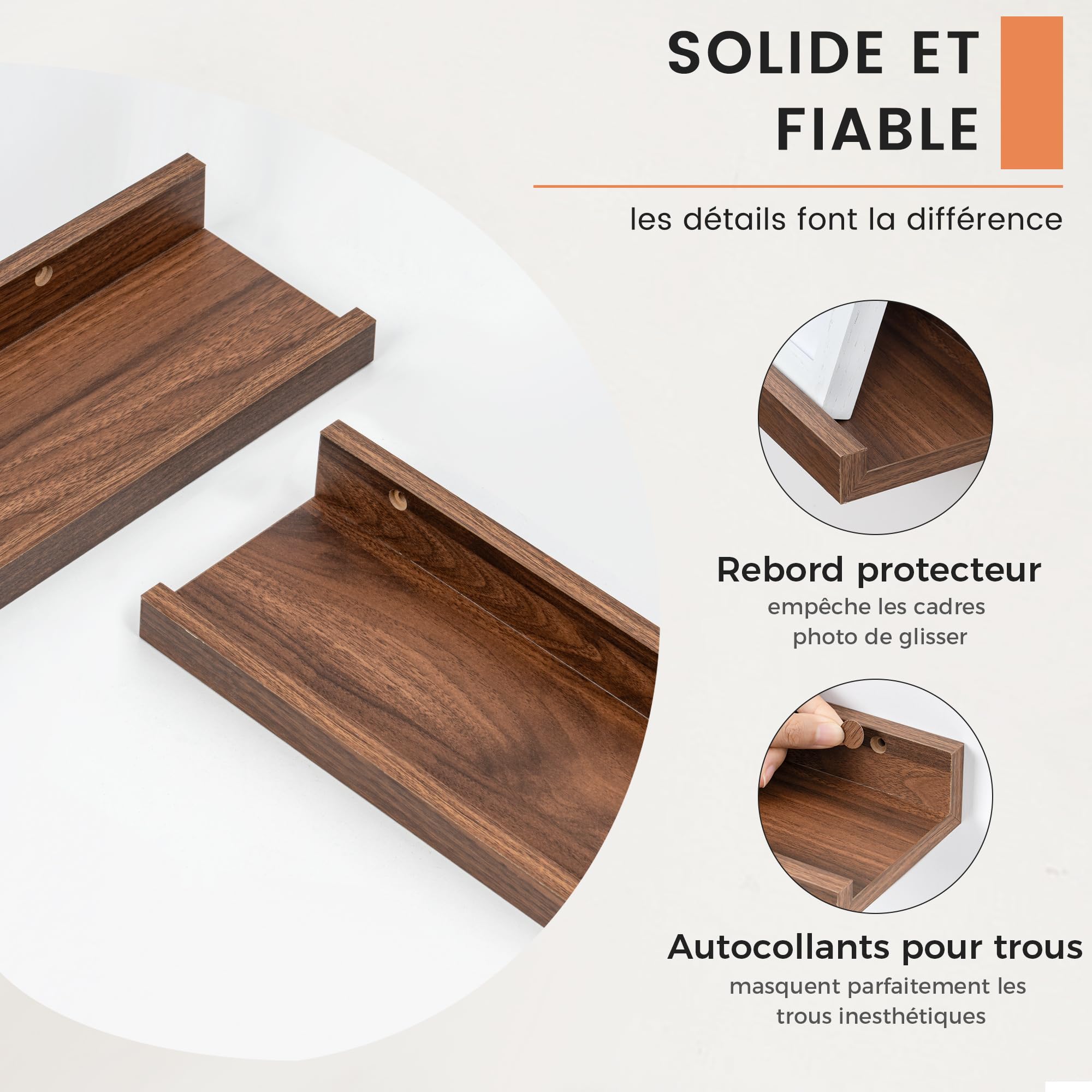 FLYJOE Étagères Murales Flottantes, 120 cm Étagère Photo Murale en Bois Composite, Tablettes Murales Forme U pour Livres d’Enfants, Salon, Cuisine & Chambre, Noyer, Lot de 2