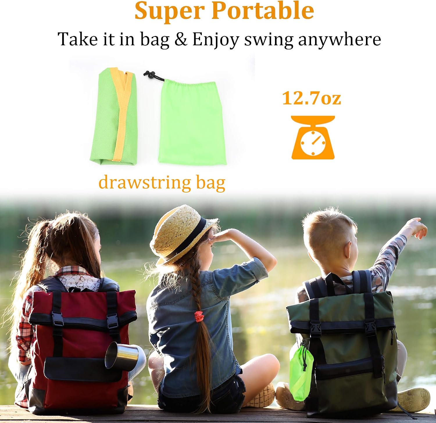 PACEARTH Portable Tree Swing Seat, Super Easy Set up Kids Swing with 8.5ft Adjustable Straps and Carabiners for Indoor Outdoor Backyard, Camping, Hiking - Playground Swingset Replacement (Green)