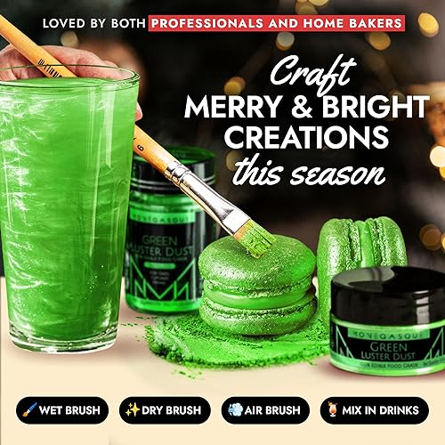 Vista 3 de MONÉGASQUE Purpurina comestible verde para bebidas, 0.53 oz, purpurina comestible para pasteles y cócteles, polvo brillante para bebidas