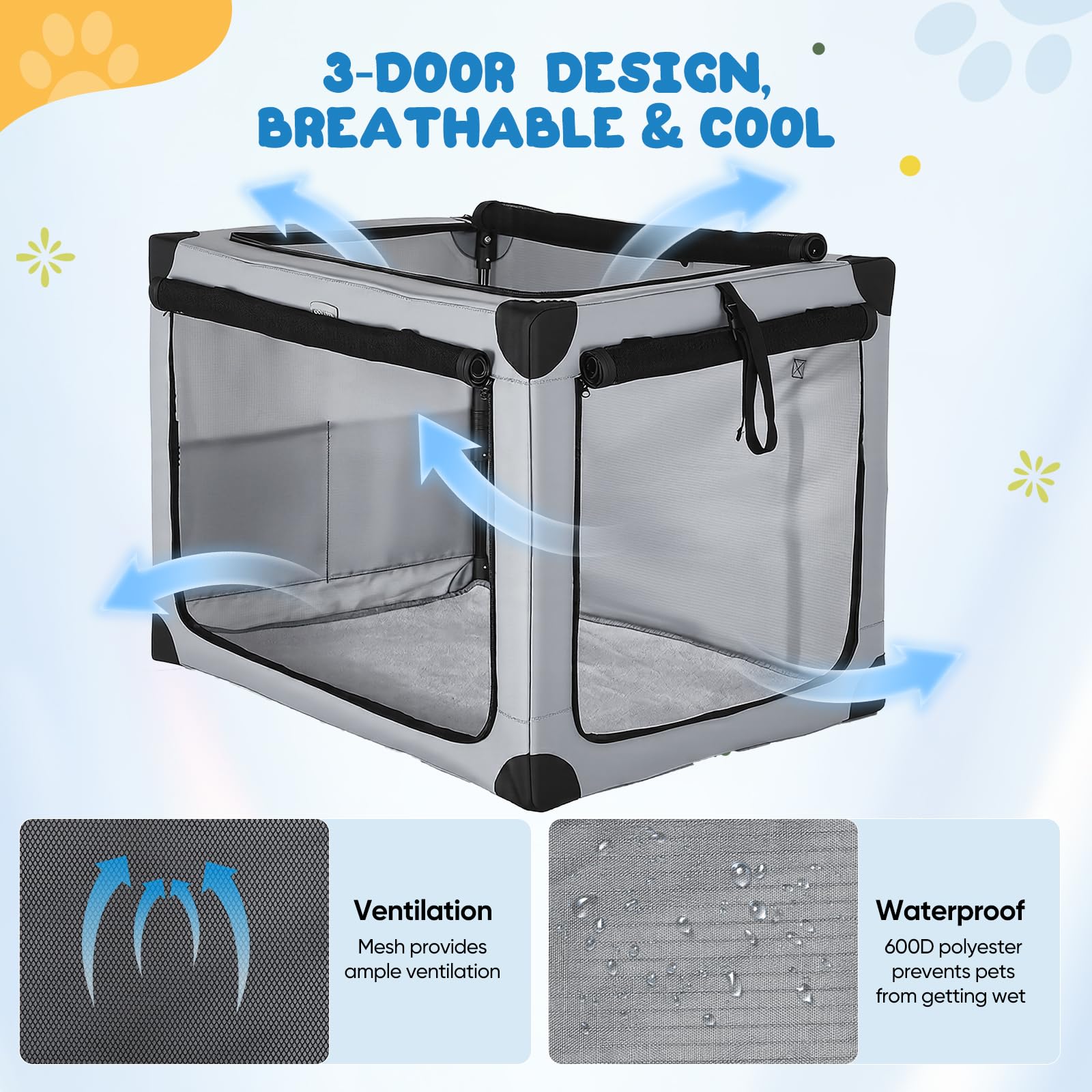 Transportín para Perros Plegable, 81.5 x 59 x 59 cm, para Perros Medianos | Capacidad Hasta 30kg, Ventanas de Malla, Tejido Resistente al Agua, Incluye Almohadilla Suave, Ideal para Viaje, Coche y Casa