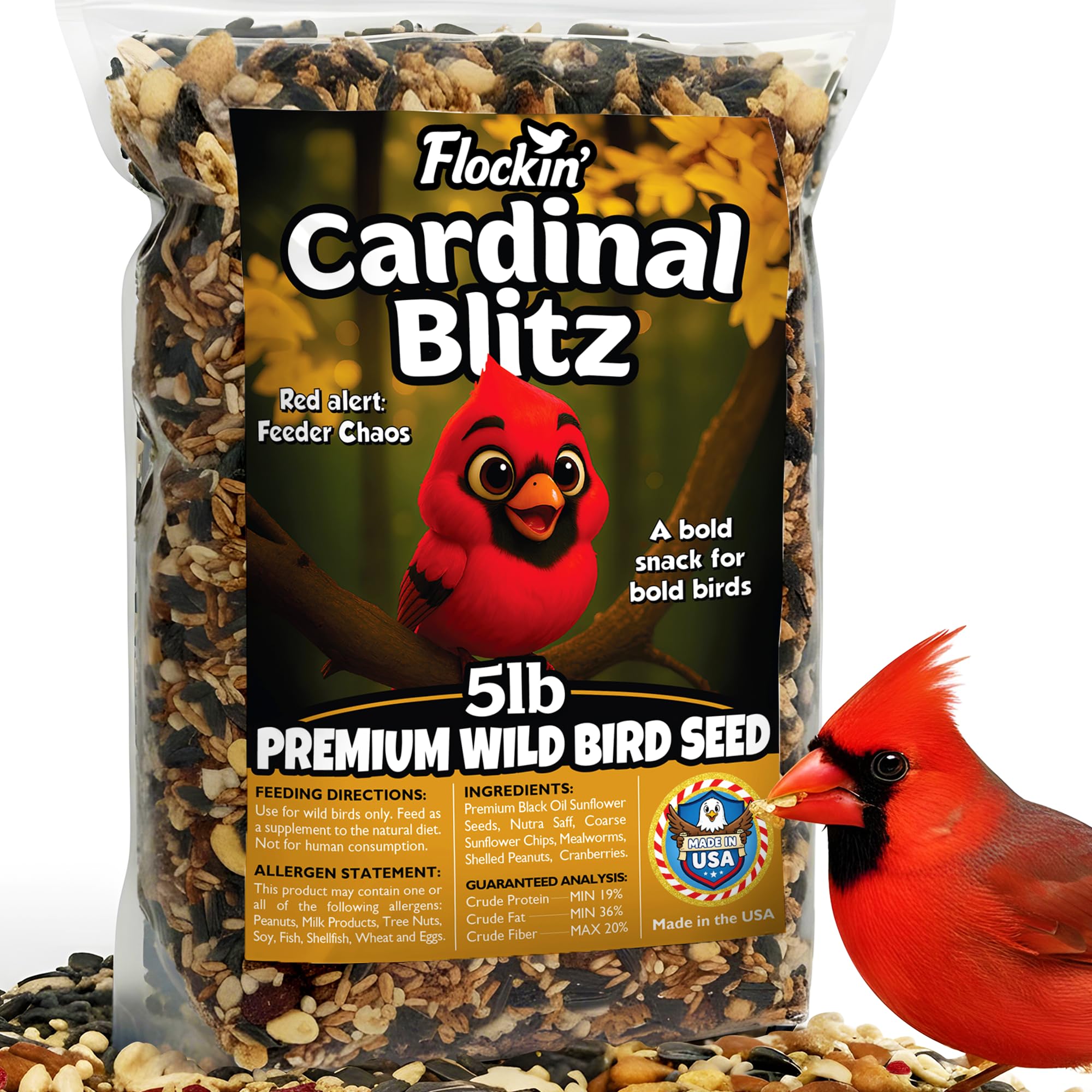 Cardinal Bird Seeds for Outside Wild Birds - Flockin', 5 LBS