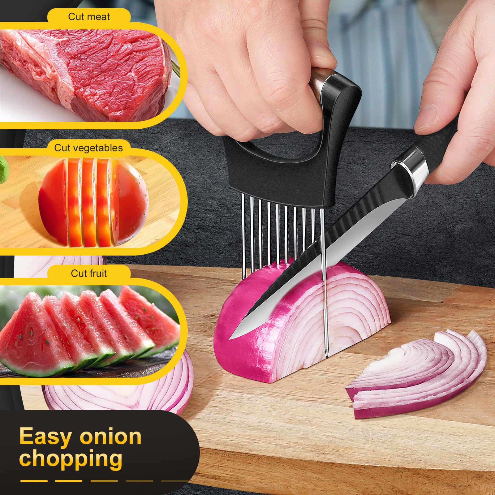 Cortador de cebolla de alta calidad 2025, soporte de cebolla de acero inoxidable para cortar cebolla, kiwi, tomates, aguacates, huevos, limón, carne, cortador de cebolla de tercera generación 3