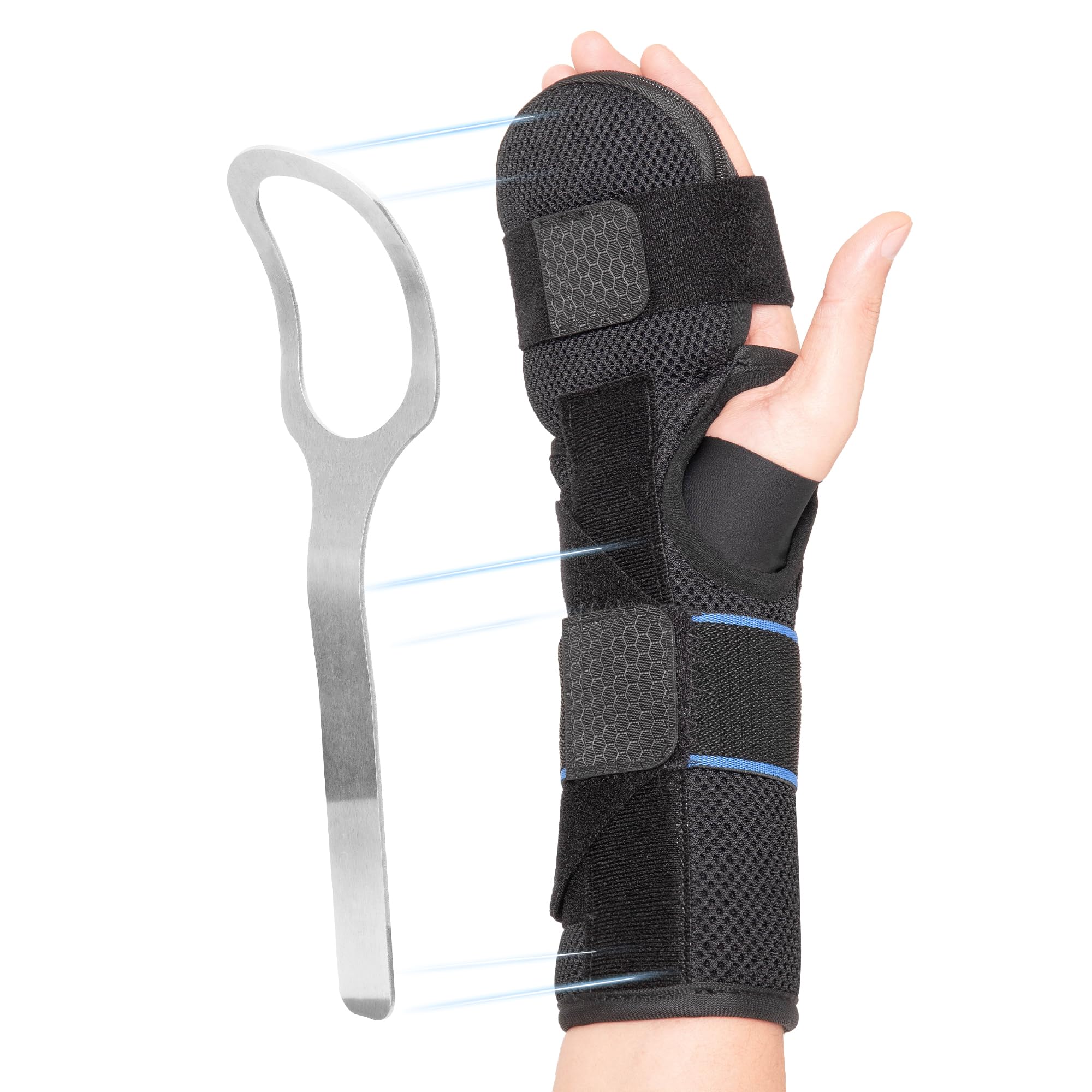 fibee Stecca per mano a riposo, cura post-ictus, comfort del tunnel carpale, immobilizzatore mano, mano destra, nero, L