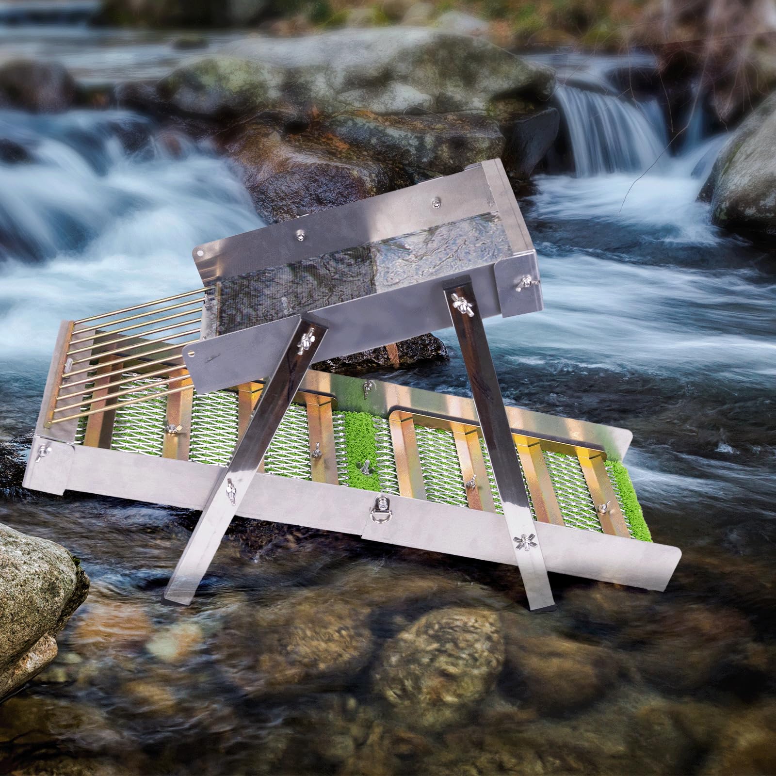 3 in 1 Highbanker Gold Panning Kit, verformbare 127 cm Faltbare Goldschleuderbox, tragbare Bergbauausrüstung für Erwachsene, 34 Stück, inklusive Goldpfanne, Klassifizier-Bildschirm, Magnet, Rucksack