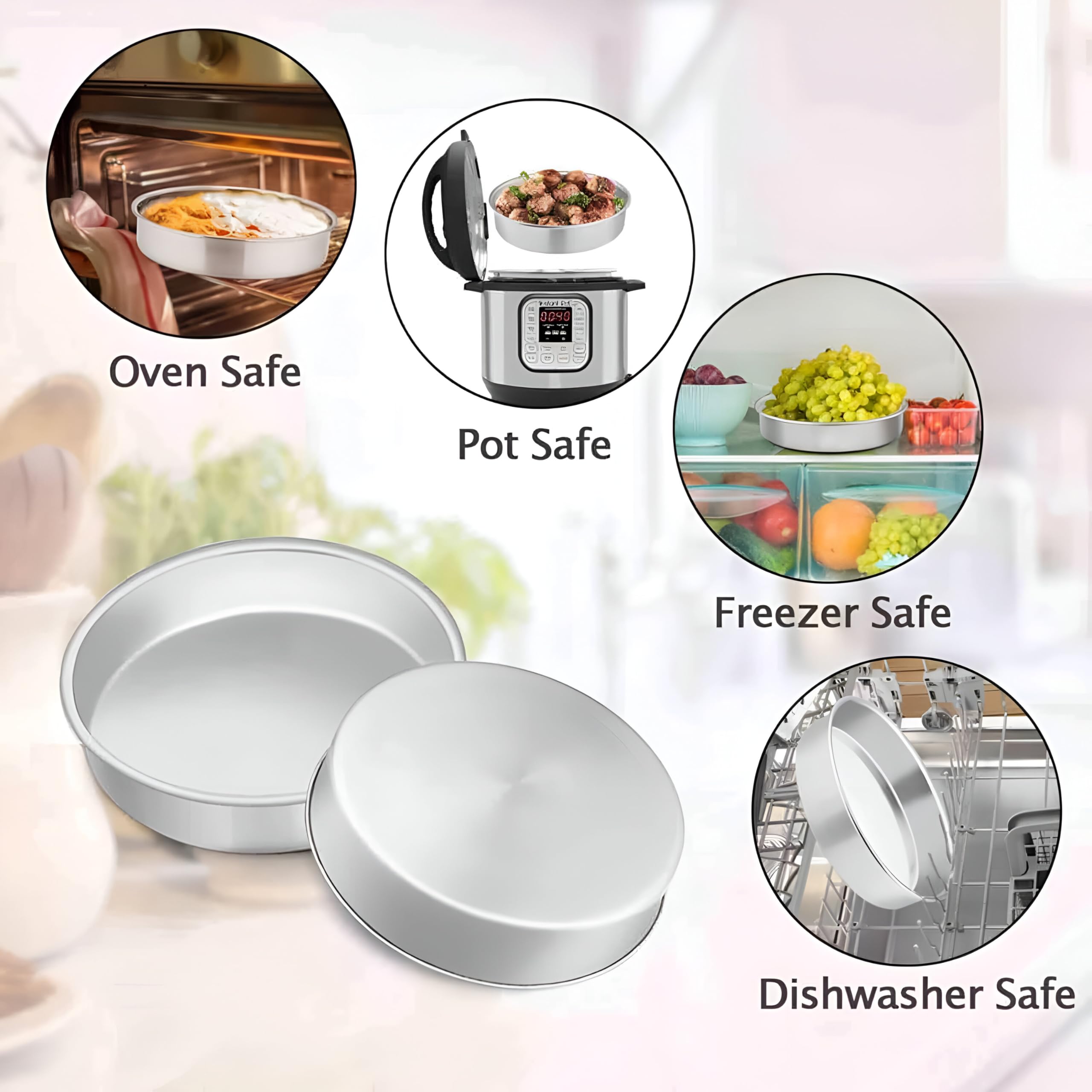 RINKLE TRENDZ Aluminium Round Cake Mould Cake Pan Cake Tin 7 Inches for Baking 750 Grams for Oven, Silver 2