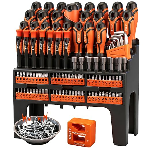 124-Piece Magnetic Screwdriver Set with Plastic Racking, Precision Screwdrivers, Magnetizer, Demagnetizer, Allen Keys, Nut Drivers, Ratchet Handles, Sockets & More - DIY Tools for Men, Tools Gift