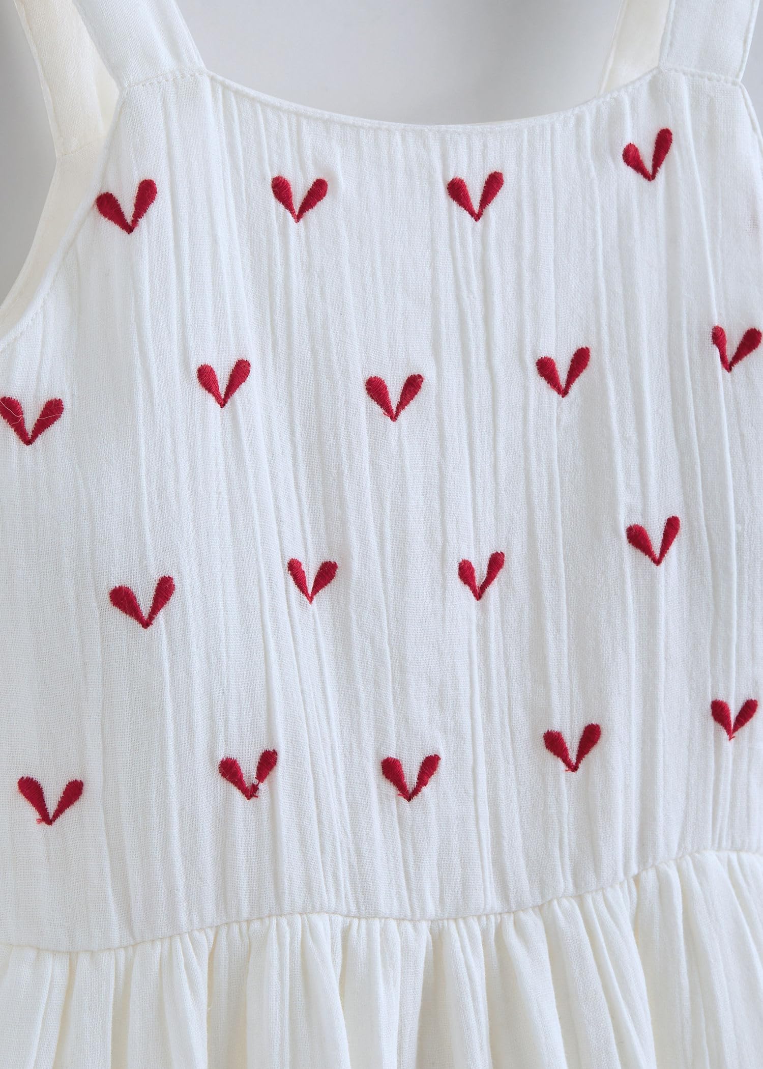 Hopscotch Girls Heart Embroidery Cotton Dress in White Color for Ages (3-4 Years) 1
