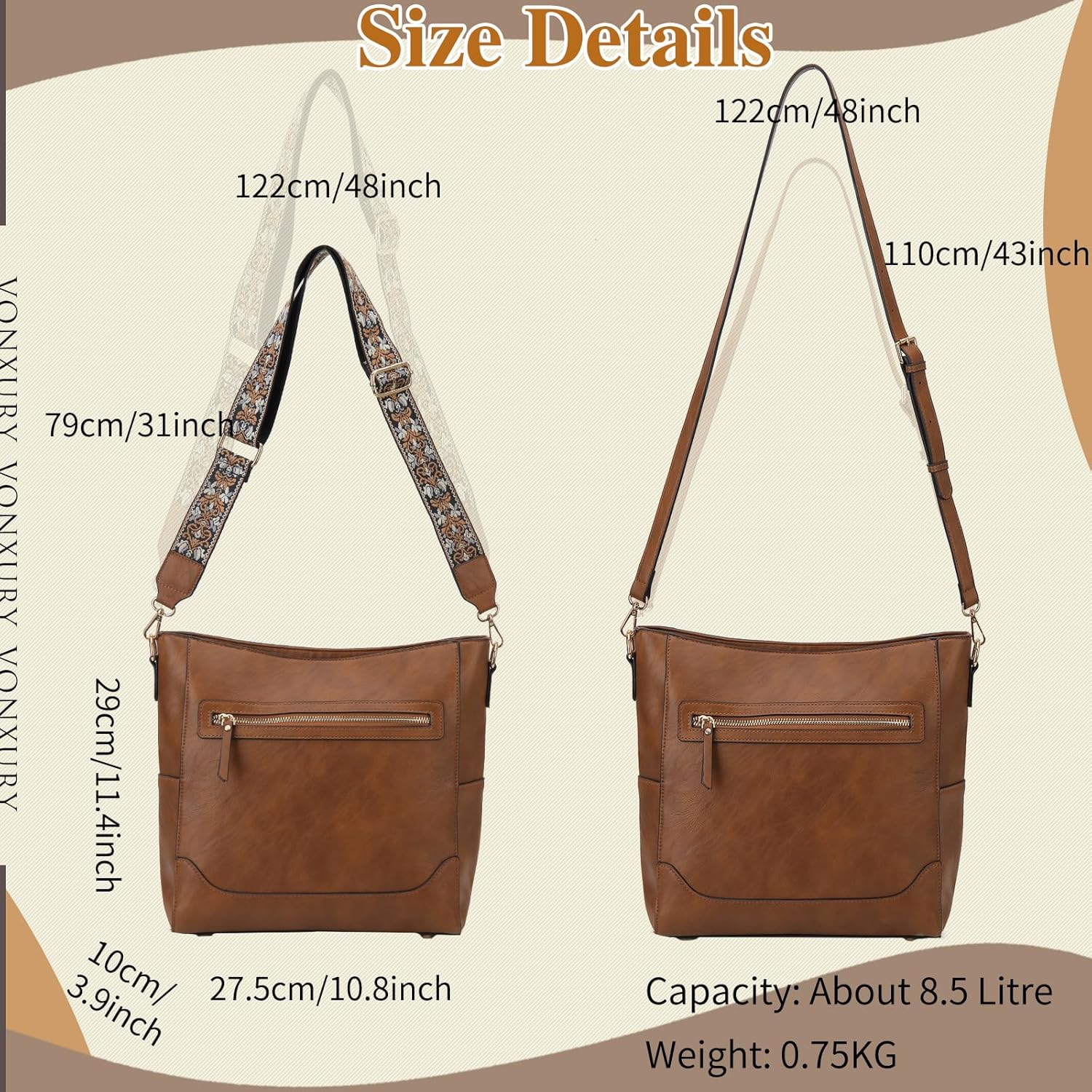 VX VONXURY Crossbody Bag for Women, Trendy Vegan Leather Shoulder Bag, Designer Bucket Bag with 2PCS Adjustable Straps