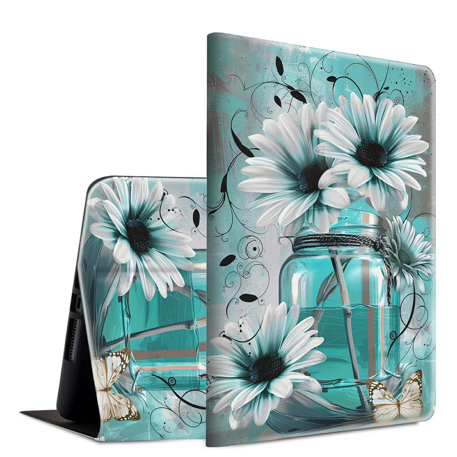 Funda para Kindle Paperwhite de 12ª generación y Kindle Colorsoft Signature Edition 2024 de 7 pulgadas, ligera, con soporte ajustable, función de encendido y apagado automático, flor de girasol blanco
