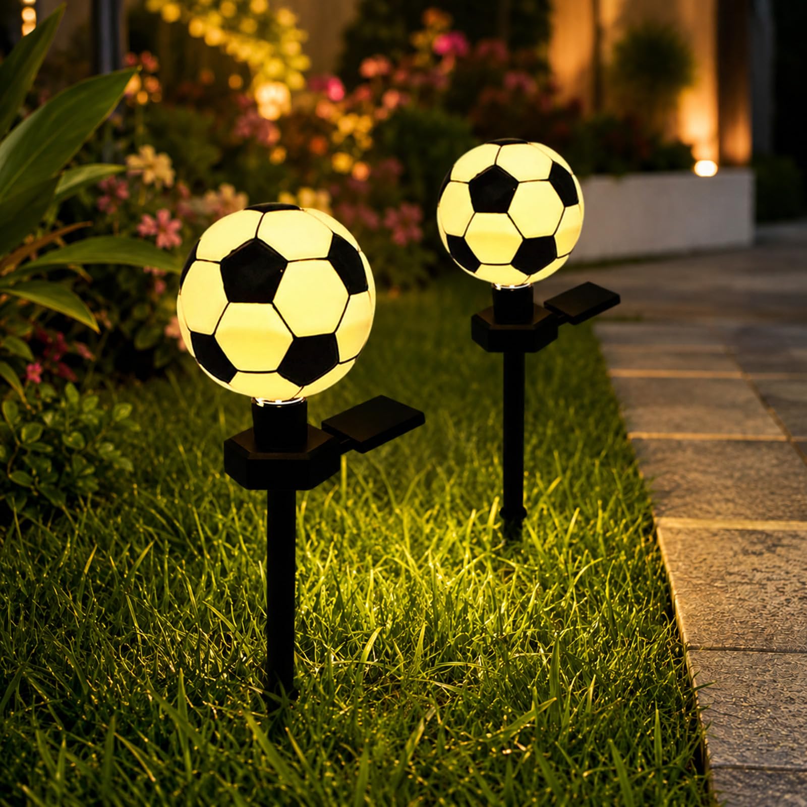 Dawhare 2Pcs Fun Sporty Solar Light For Garden Decoration, Outdoor Waterproof Soccer Garden Stake Light, Solar Powered Landscape Decoration Lamp For Patio Lawn Pathway Yard Walkway (2Pcs)