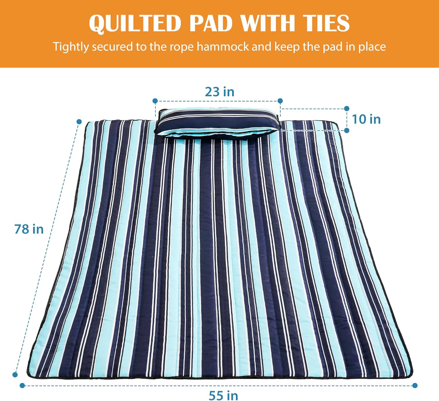 Lazy Daze Hammocks 2 Person Hammock Pad and Pillow Set, Double Polyester Quilted 78" x55" Replacement Pad for Rope Hammock, Aqua Navy