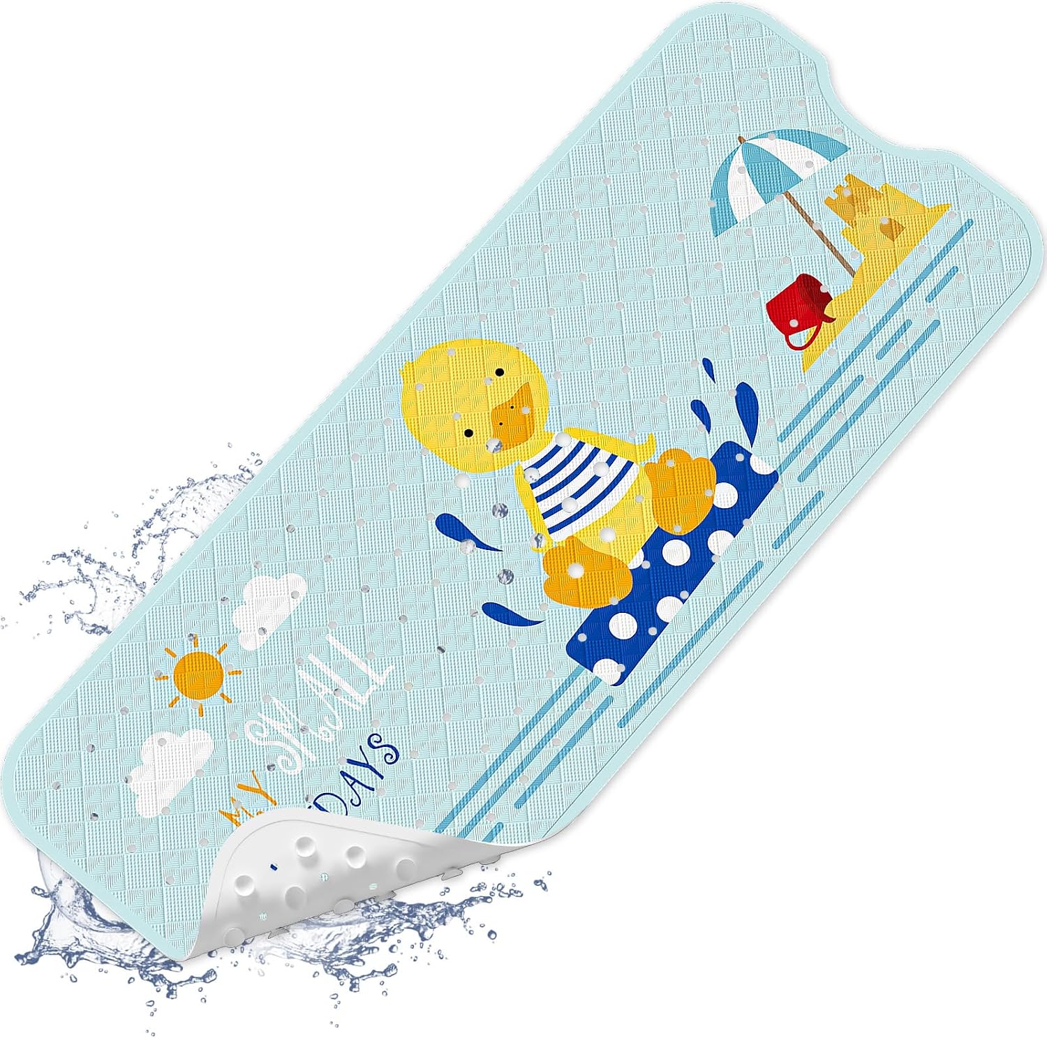 Baby Bath Mat for Tub Non Slip Kids, BPA Free Extra Long Bathtub Mat 40x16 with Drain Holes and 200 Suction Cups, Non Toxic Machine Washable Toddler Bath Mat, Eco-Friendly Certified