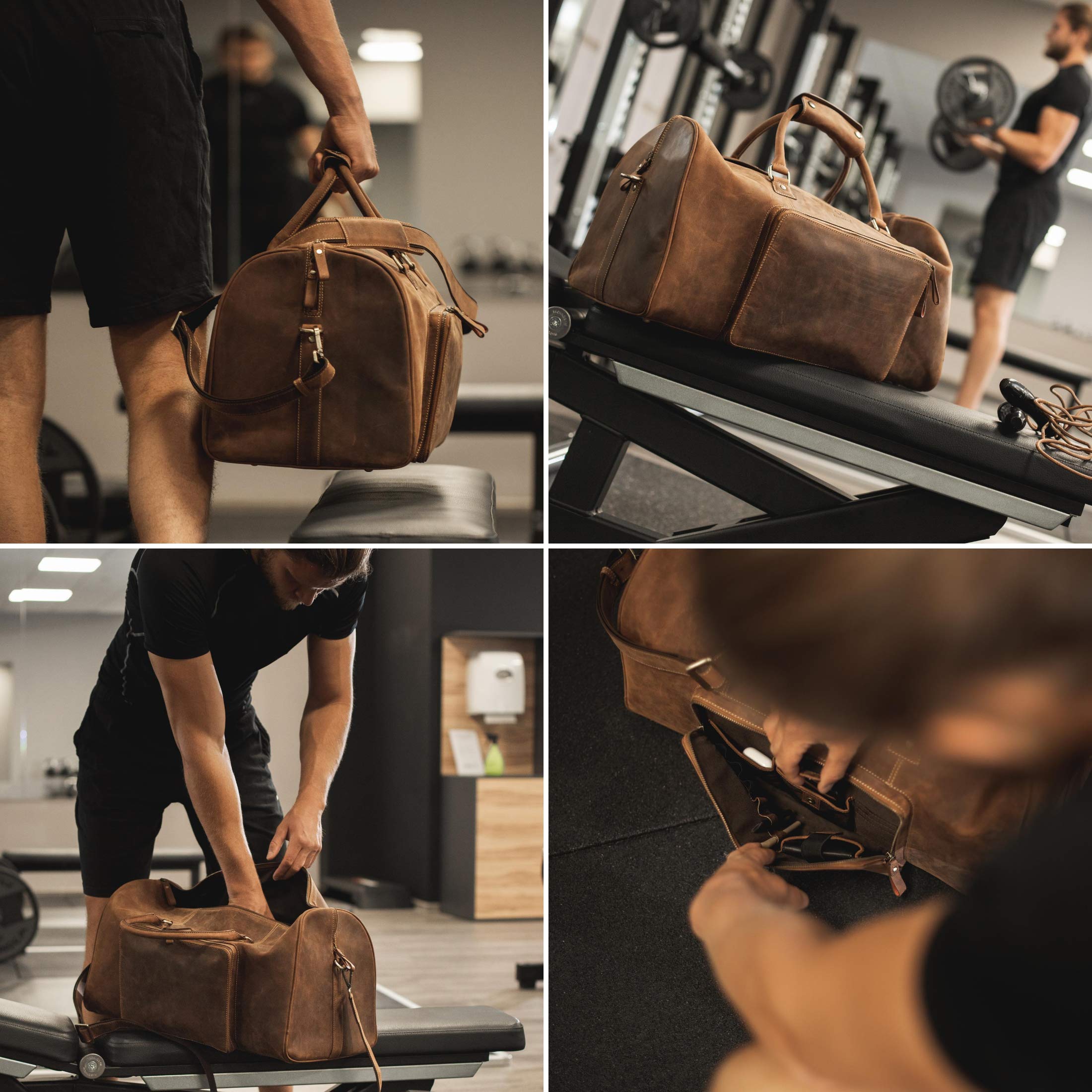 DONBOLSO Weekender Nápoles | Bolsa de Viaje para Hombres | Bolsos de Viaje Fin de Semana de Cuero | Bolso Viaje de Cuero para Equipaje de Mano | Tamaño L con 40 litros | Vintage Marrón