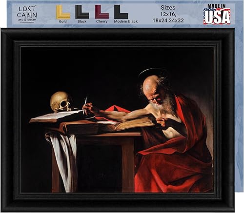 Caravaggio Lost Cabin Saint Jerome  Impresión enmarañada en marco plano negro  Reproducción de pinturas de obras de arte finas  Póster enmarcado