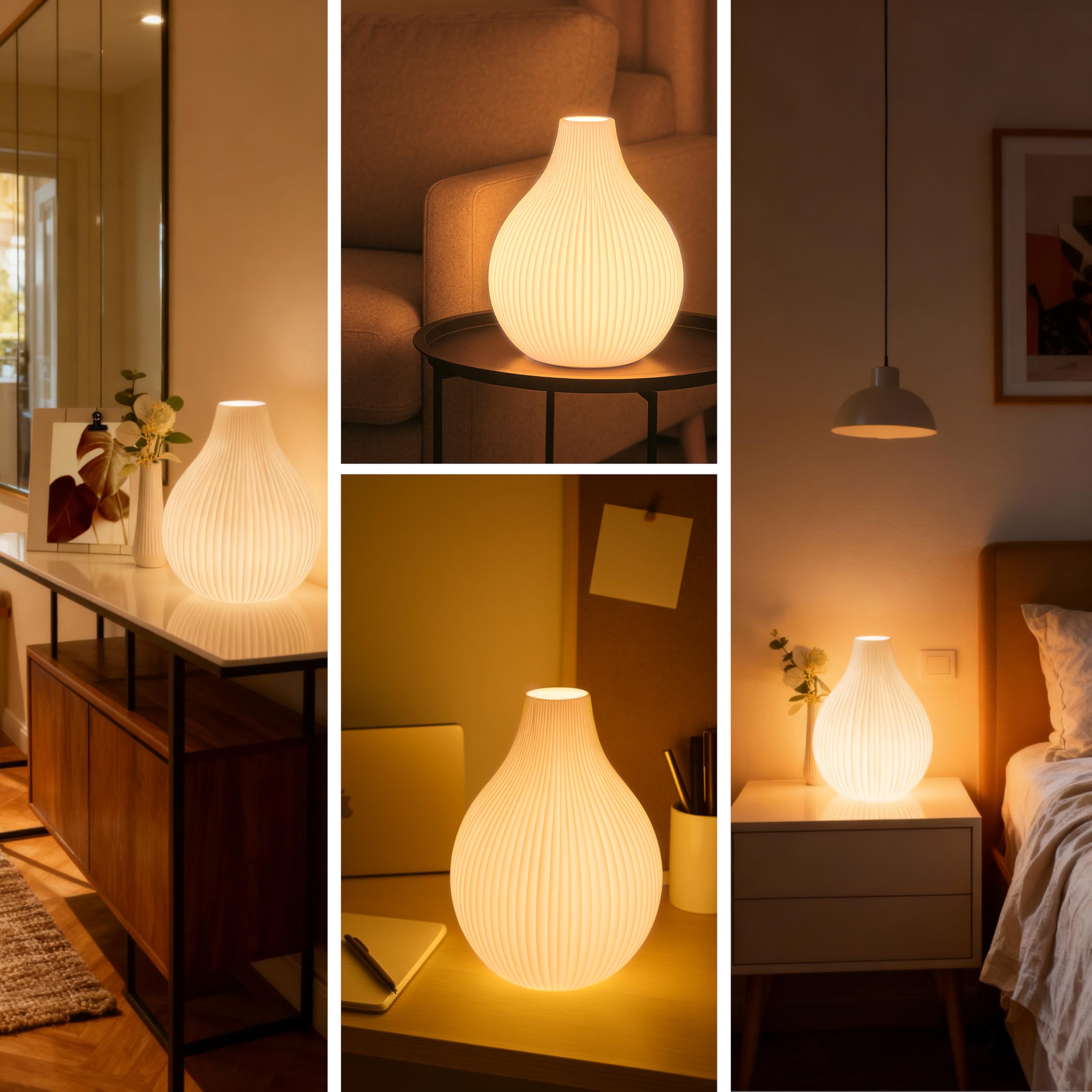 Keramik Tischlampe ink. 6 Watt LED Birne I Dekolampe I Nachttischlampe I Tischleuchte weiß I beleuchtete Deko (Tropfen)
