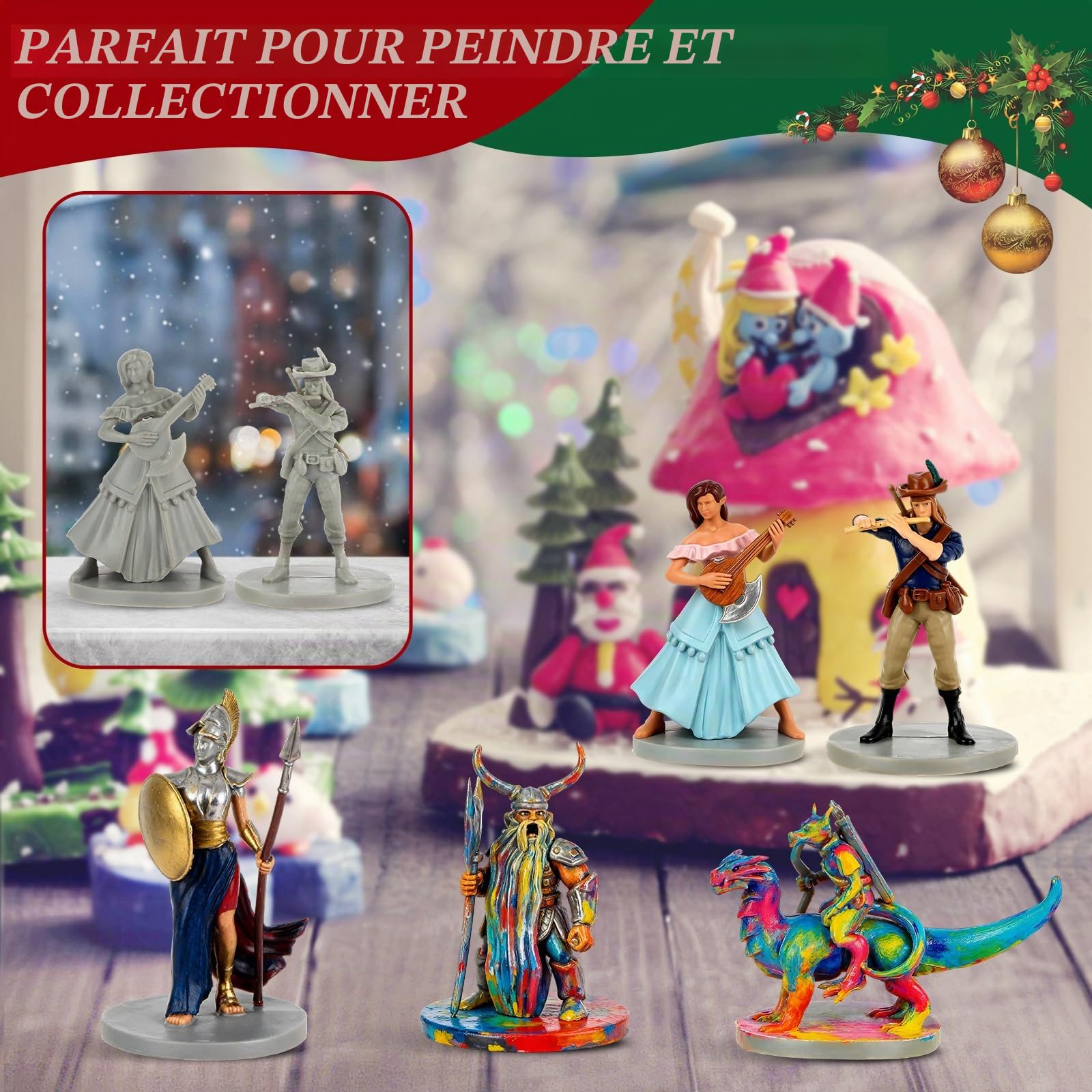 Calendrier de l'Avent de table fantastique de 24 jours - 24 figurines RPG non peintes de 28 à 32 mm - Figurines en PVC pour jeux de rôle, escarmouche et jeux de société - Cadeau de vacances pour les
