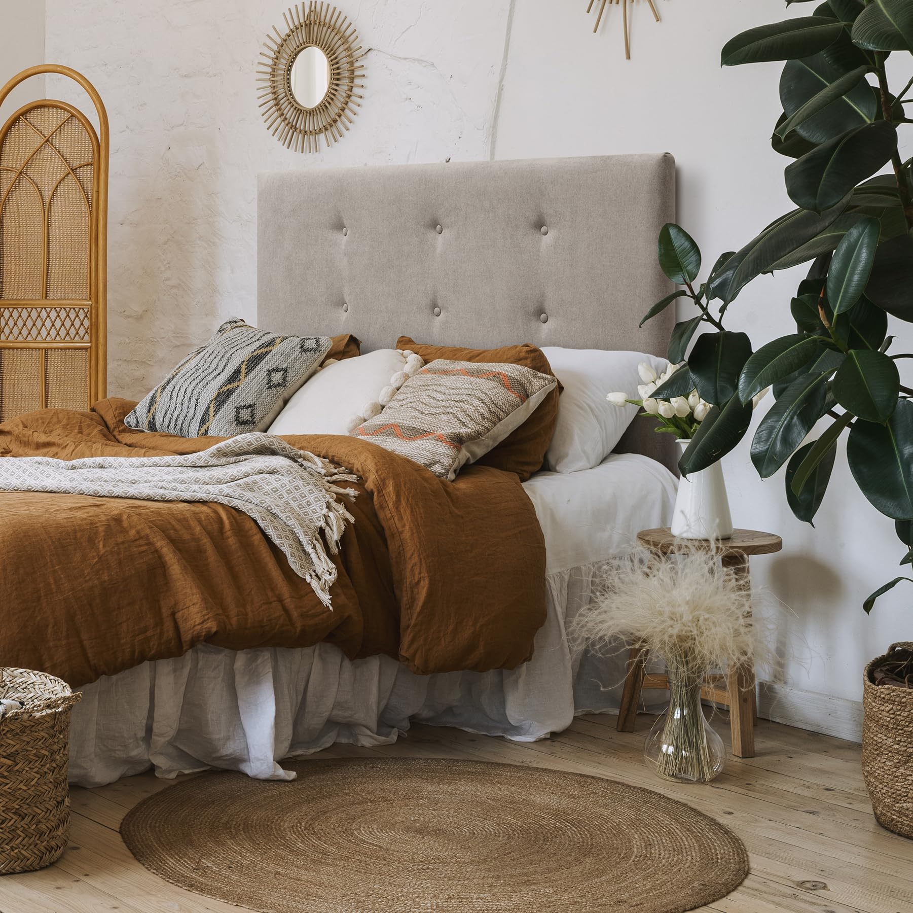 SUENOSZZZ-ESPECIALISTAS DEL DESCANSO Cabecero de Cama Bruselas tapizado en Tela para Camas de 80 (90 x 120 cm) Tela Beige