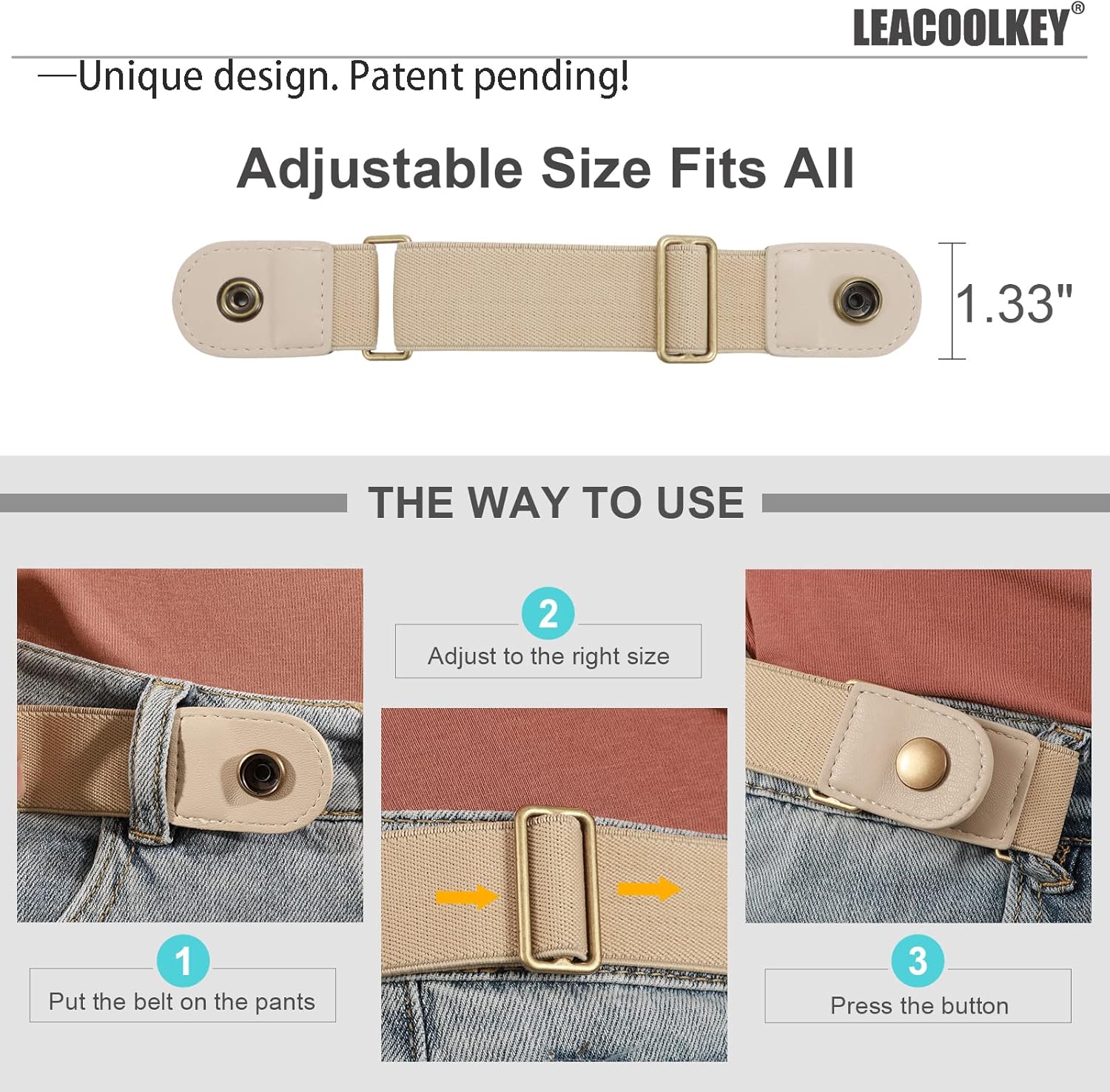LEACOOLKEY No Buckle Stretch Belt for Women/Men—2 Pack Elastic Invisible Belt for Jeans - Image 2