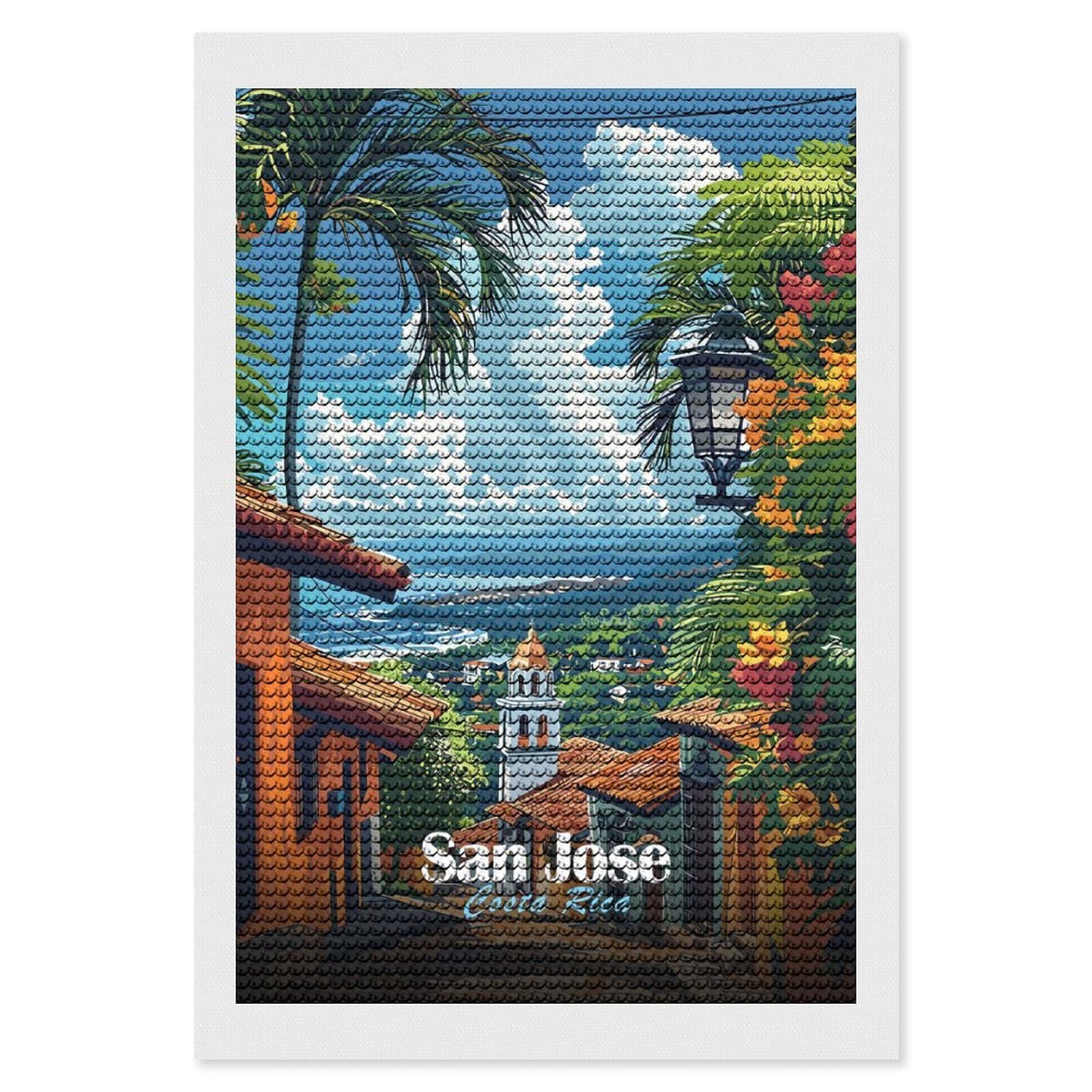 Junmoney San Jose, Costa Rica Diamond Art Canvas 8"x12", Full Kit Included, Bedroom Decor, for Beginners, Thoughtful Handmade Gift