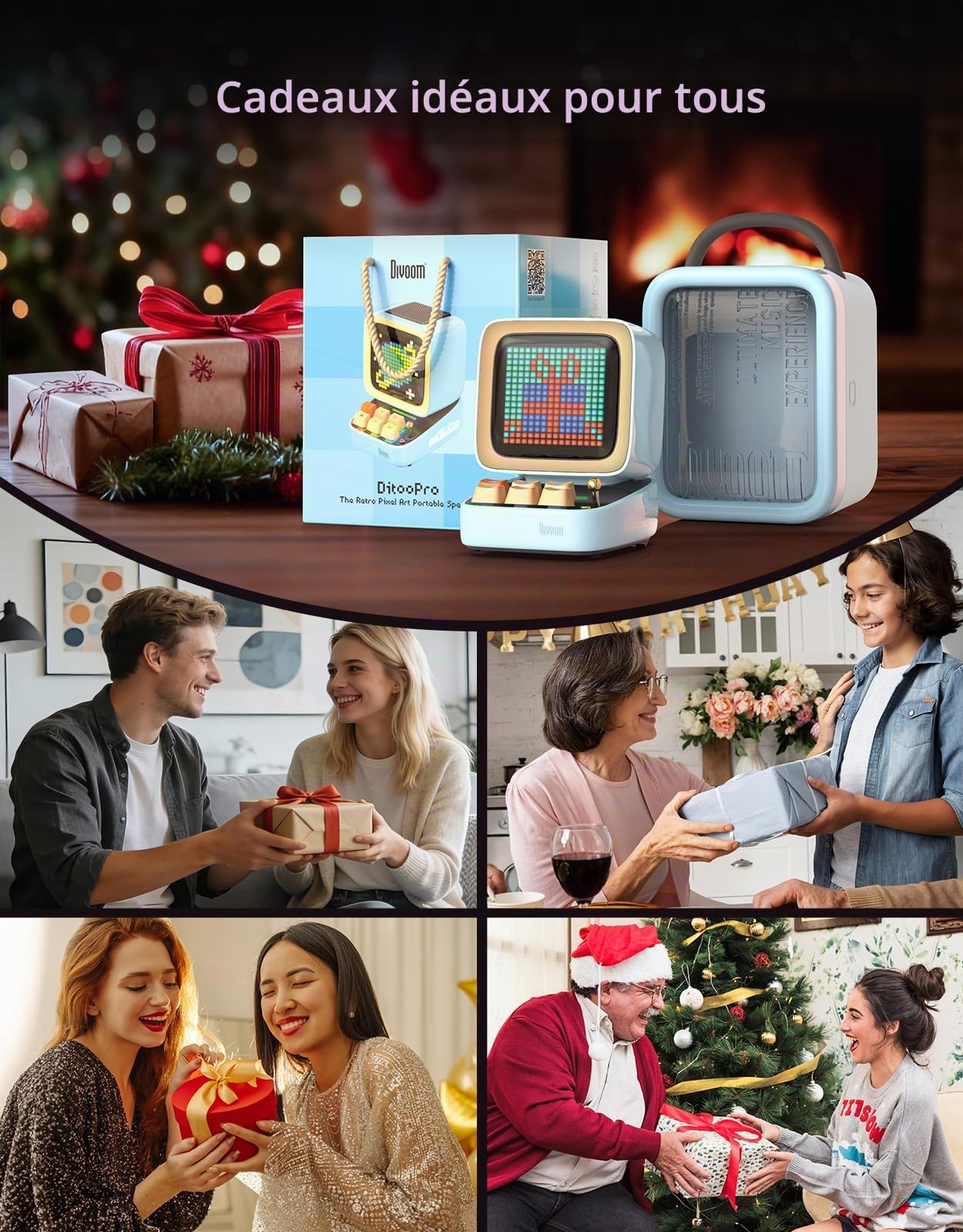 Divoom Ditoo Haut-Parleur Bluetooth Portable avec Rétro Écran Pixel, Contrôle de l'Application Smartphone/Claviers Mécaniques Rétroéclairés RVB (Bleu)