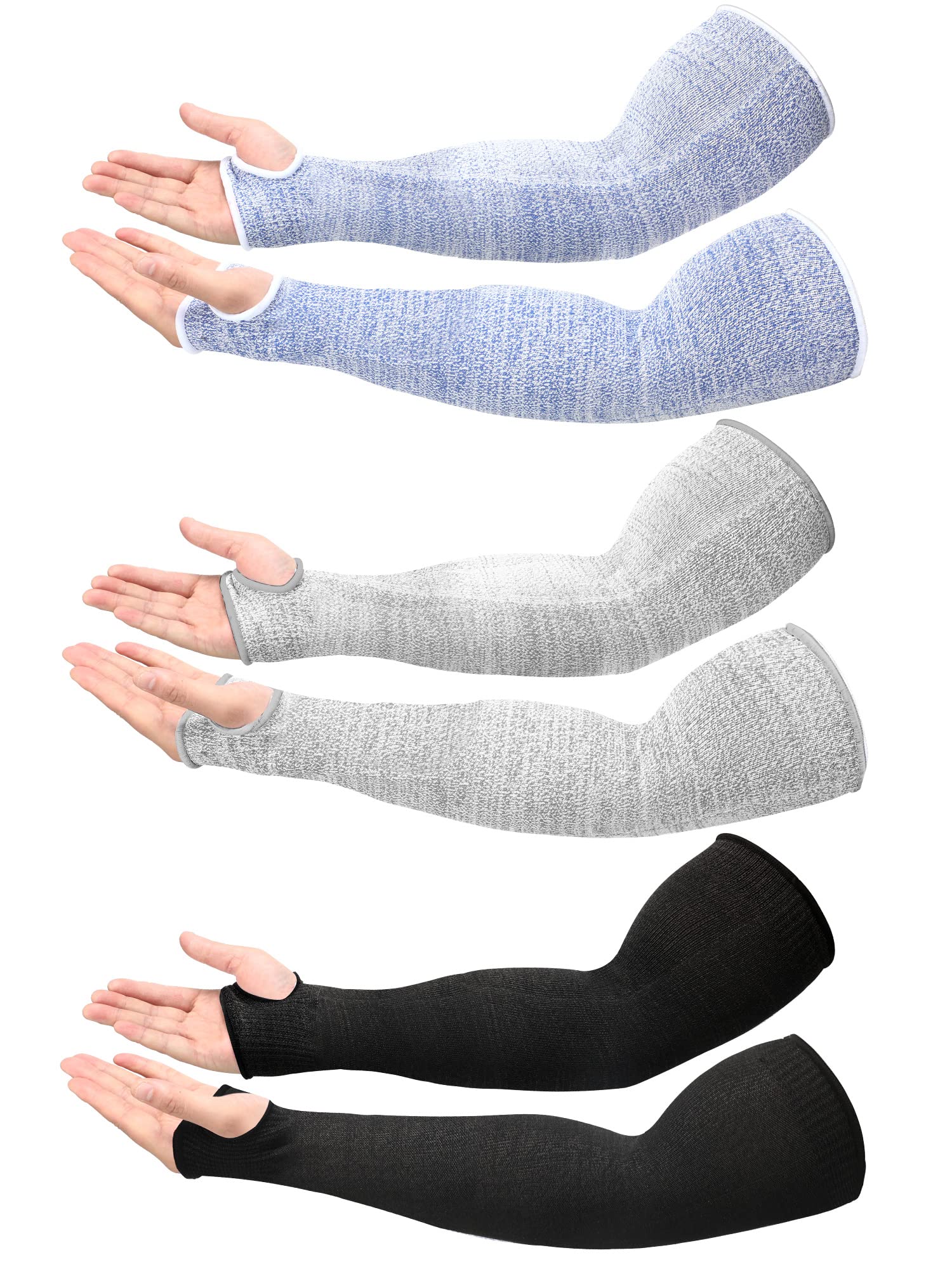 Janmercy 3 Pairs Elderly Arm Sleeves for Thin Skin Protective Arm Covers with Thumb Hole Arm Elbow Protectors from Abrasions Bruising Sun Exposure for Women Men (Black, Gray, Blue), Multicolor, One Size
