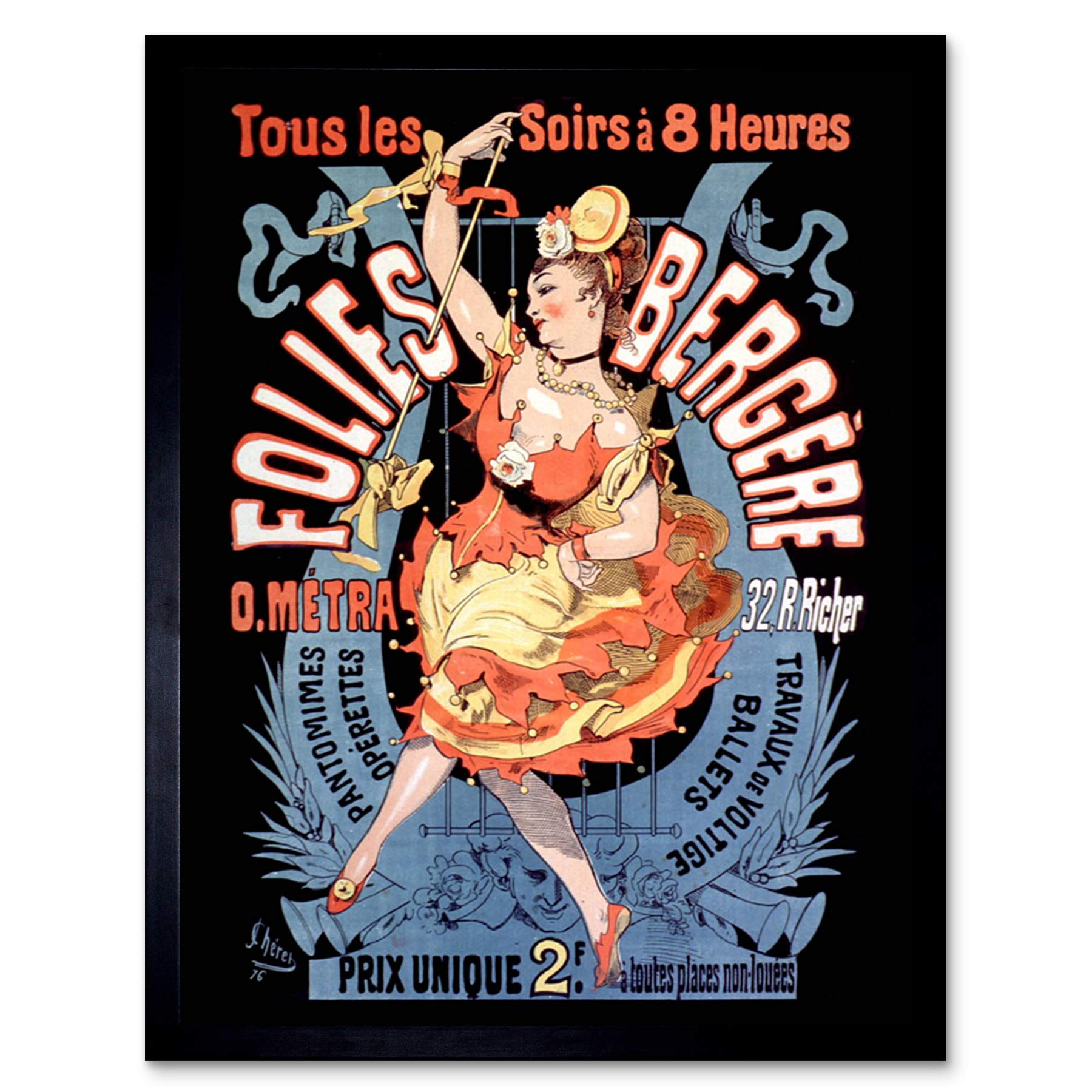 Artery8 Cheret Folies Bergere Performance Show Advert Art Print Framed Poster Wall Decor 12x16 inch