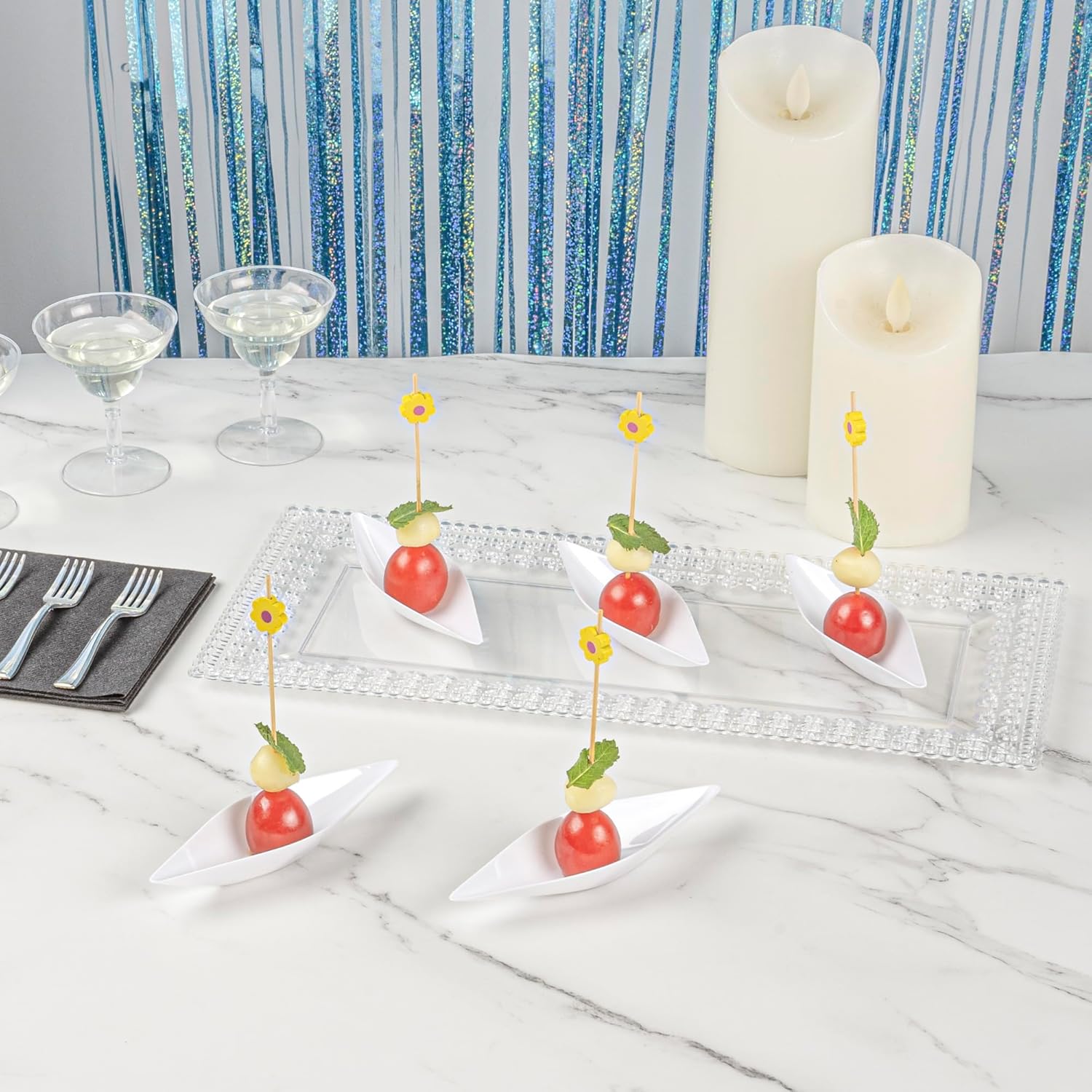 Restaurantware 1 Ounce Dipping Sauce Bowls 100 Disposable Dipping Sauce Dishes - Canoe Shaped Unique Design White Plastic Small Dishes For Dips Appetizers Desserts Or Samples