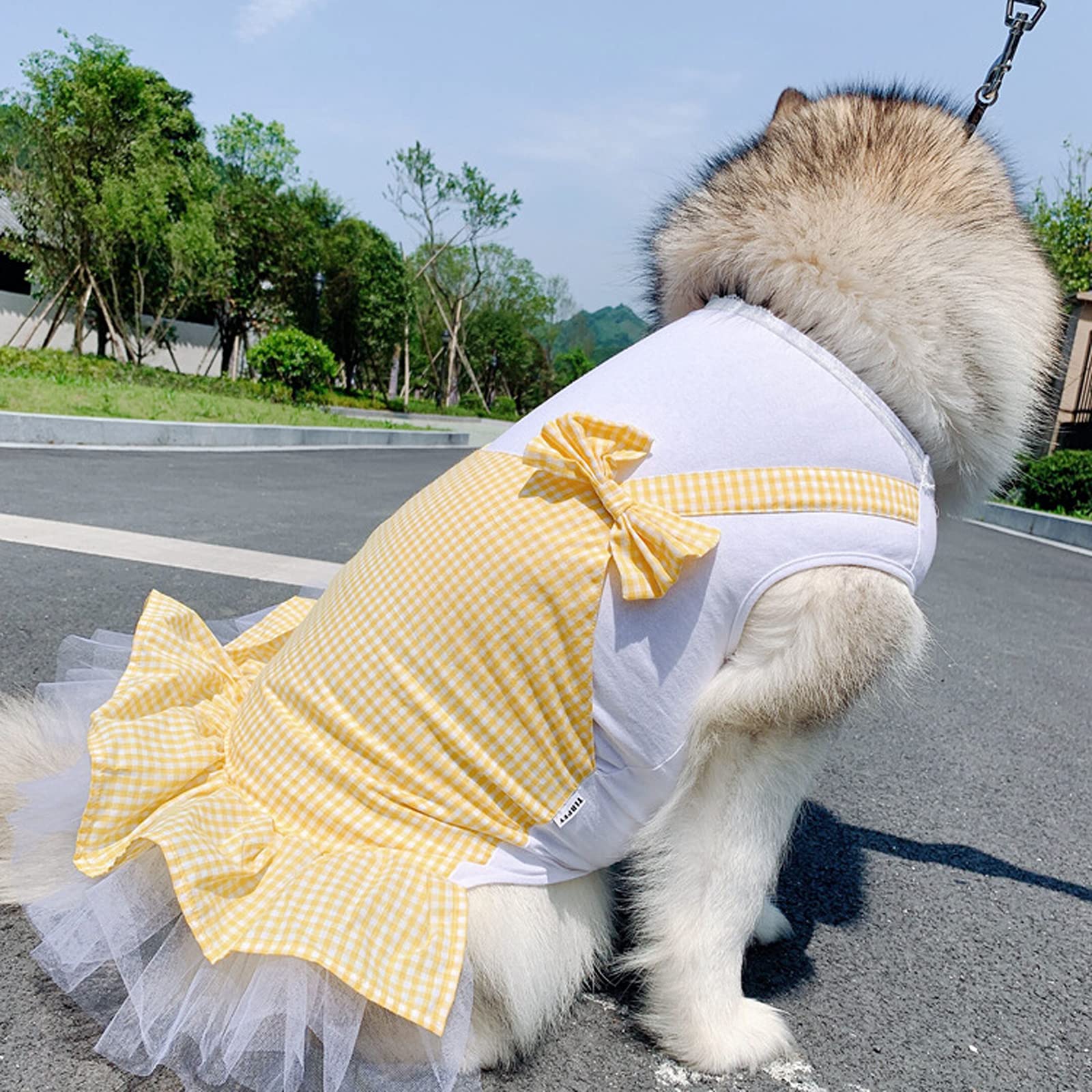 Pet Clothes, Lovely Dog Dresses Plaid Dog Princess Skirt Summer Puppy Tutu Dress Soft Cotton Costume for Small Medium Large Dogs (6XL-Yellow)
