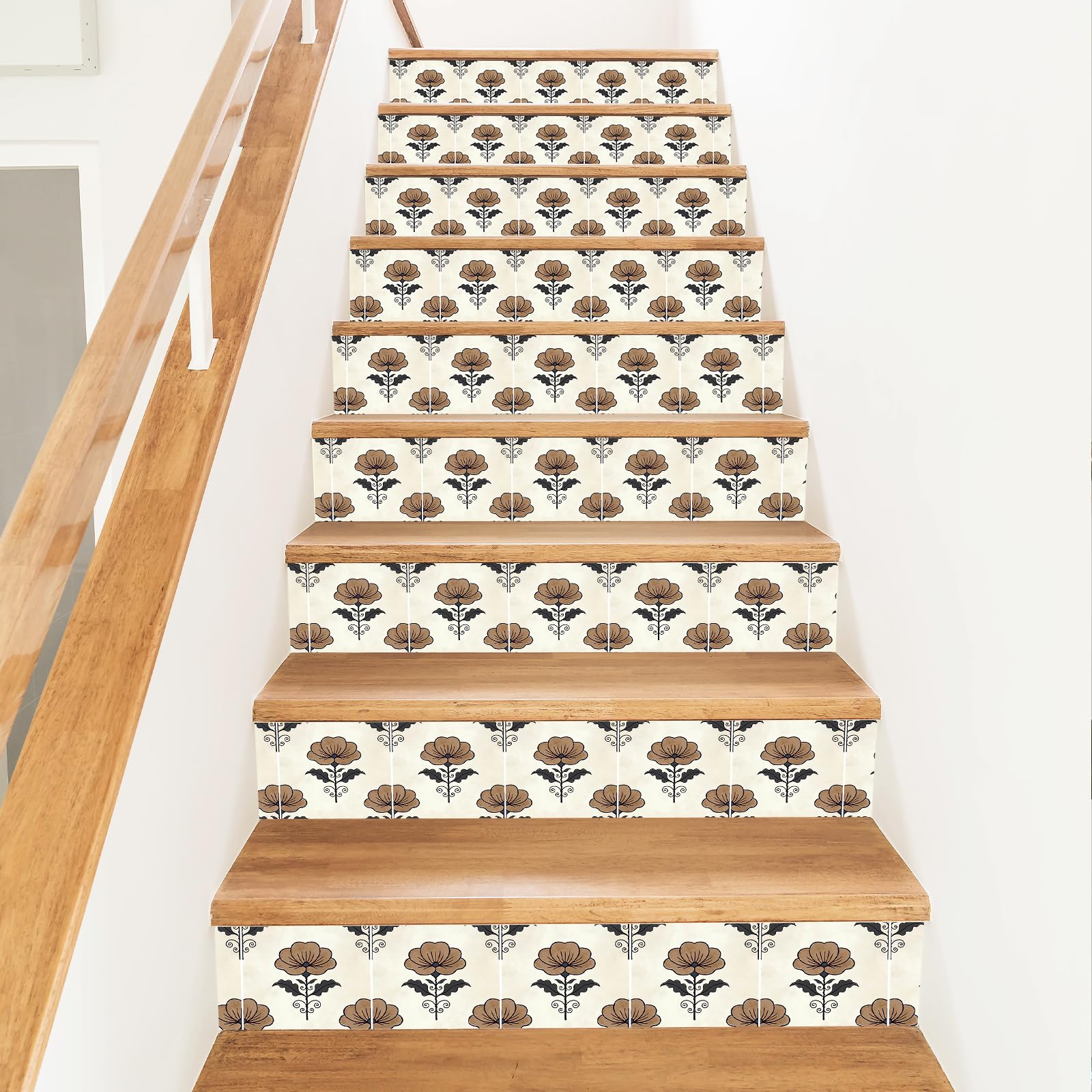 PLIGREAT Small Flower Tiles Pattern Stair Risers Decals, 15 Pack Peel and Stick Staircase Stickers Self-Adhesive Creative Art Staircase Murals for Steps DIY Home Hotel Stair Makeover Decor, 18x100cm
