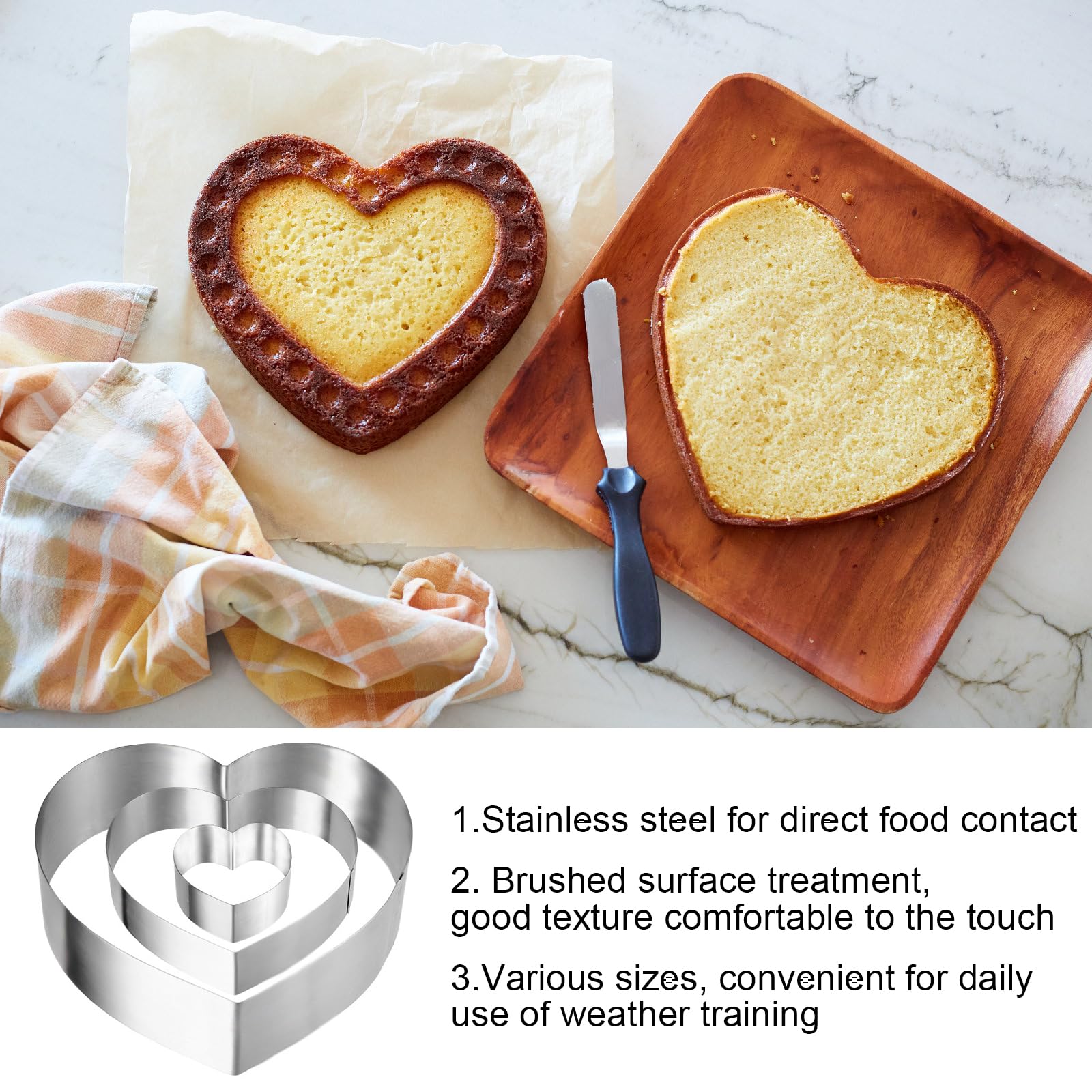 Lot De 3 Cercles à Pâtisserie Cœur En Inox – 10/15/20 Cm, Hauteur 4,5 Cm, Moules Gâteau Cœur Pour Entremets, Mousses & Desserts