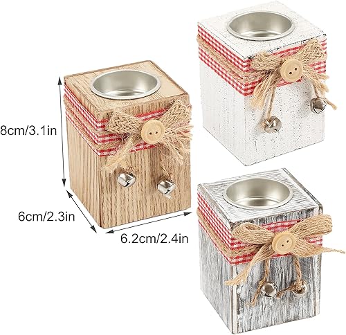 Miniatura 2 de NFNSIG 3PCS Wooden Christmas Candle Holder, Wood Tealight Candle Holder, Cylinder Tealight Candle Holder for Table Centerpiece, Christmas Tealight
