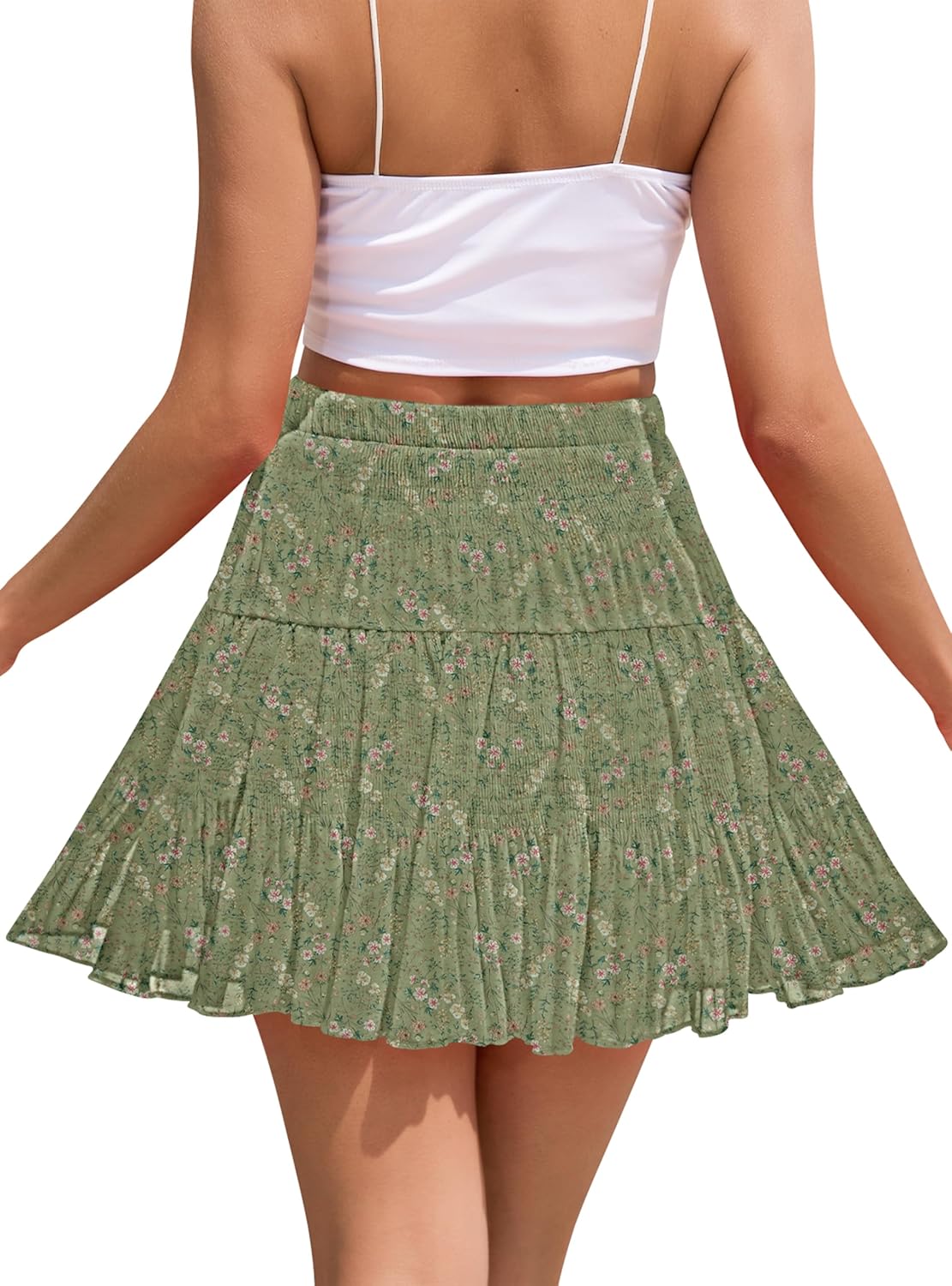 CYiNu Short Skirt for Women Summer Boho Flowy Chiffon Elastic High Waisted A Line Tiered Pleated Mini Skirt - Image 5