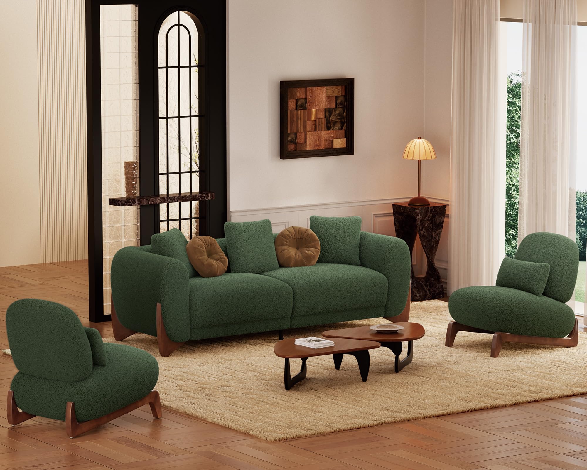 Morden Fort Cloud Boucle Sofa Set Forest Green