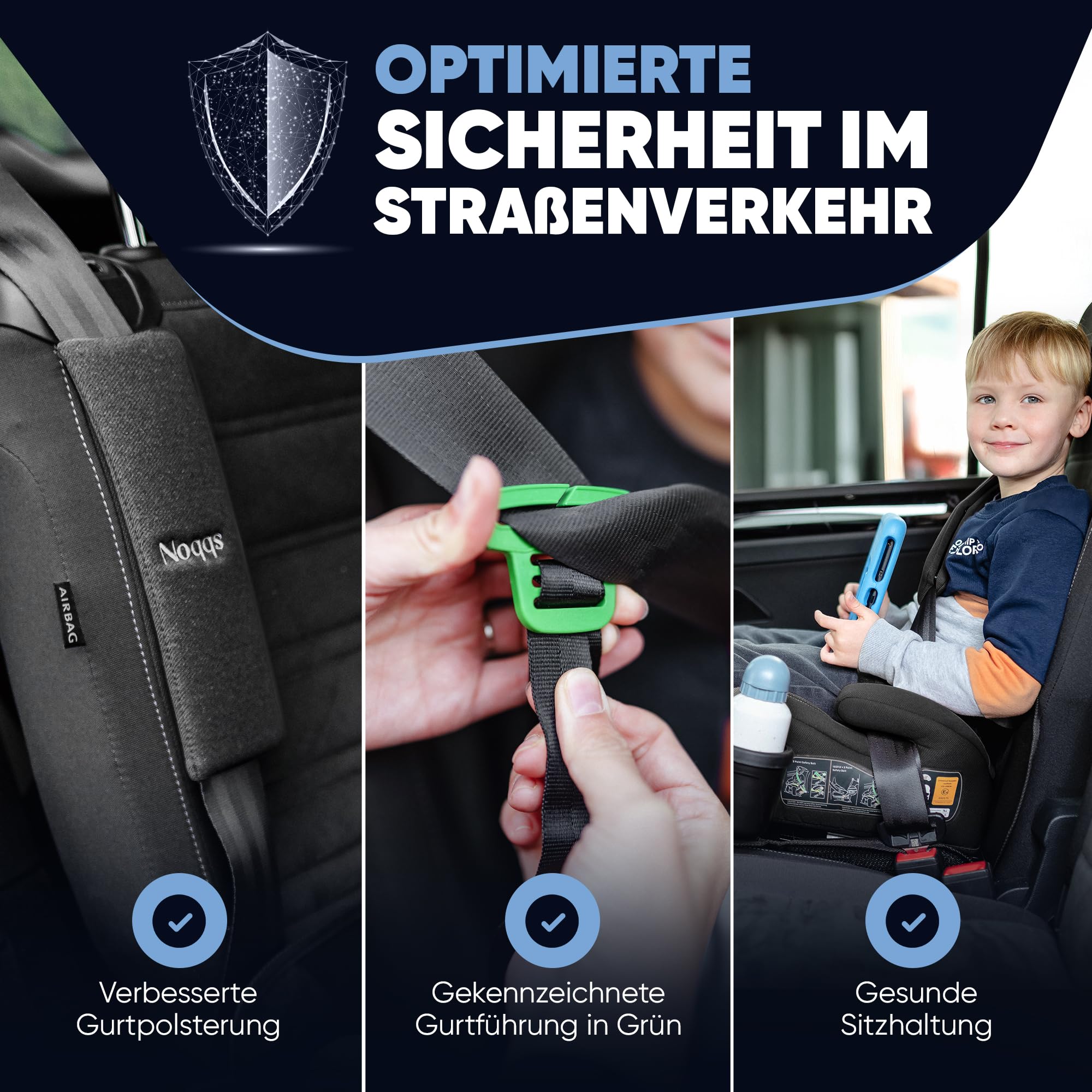 Kindersitzerhöhung Auto ECE R129 i-Size 125–150 cm extra breit gepolstert Schwarz
